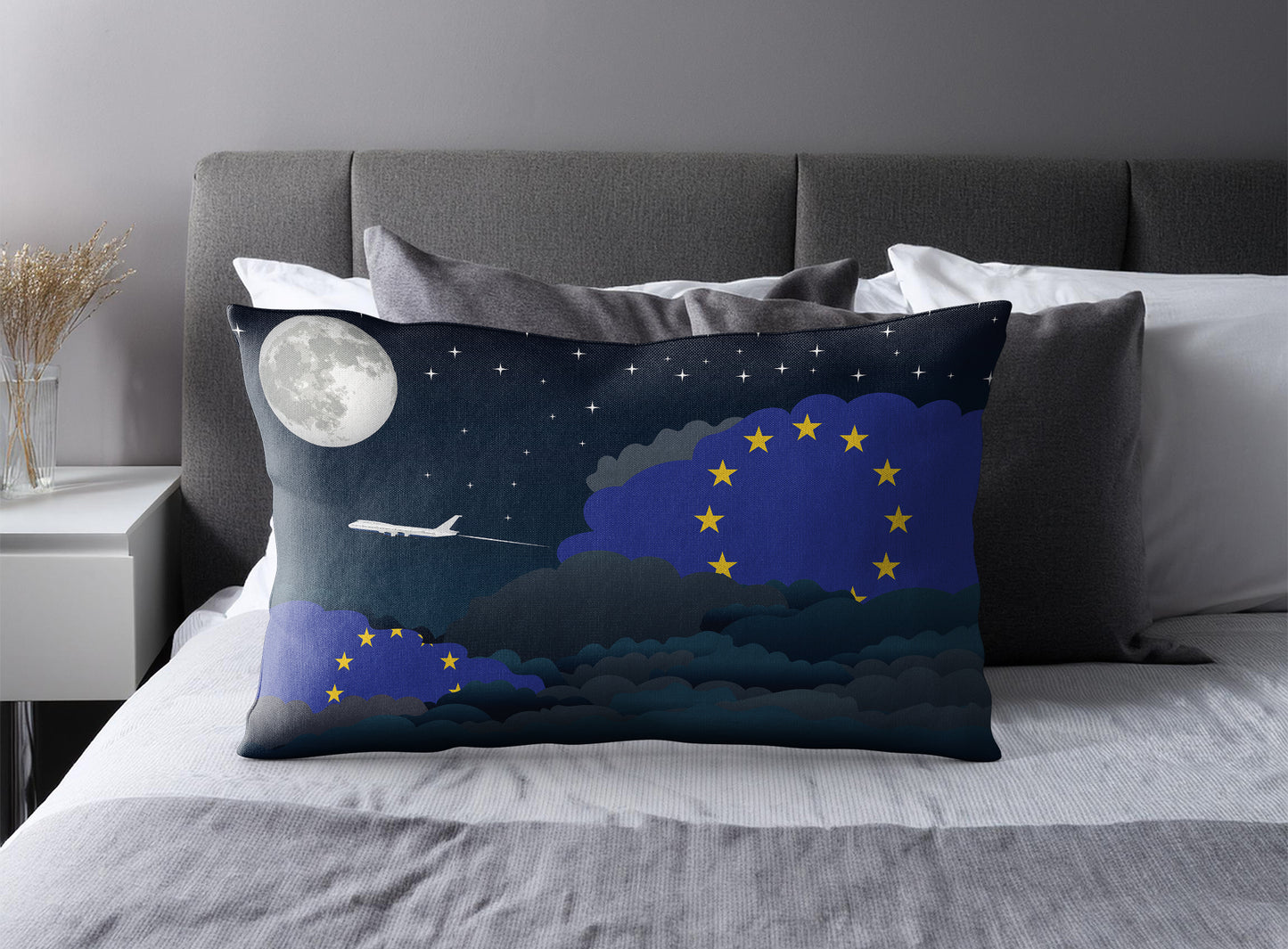 European Union World Airplane Night Clouds Square & Rectangle Pillow Cases | Aviation Night Sky Pillow Covers