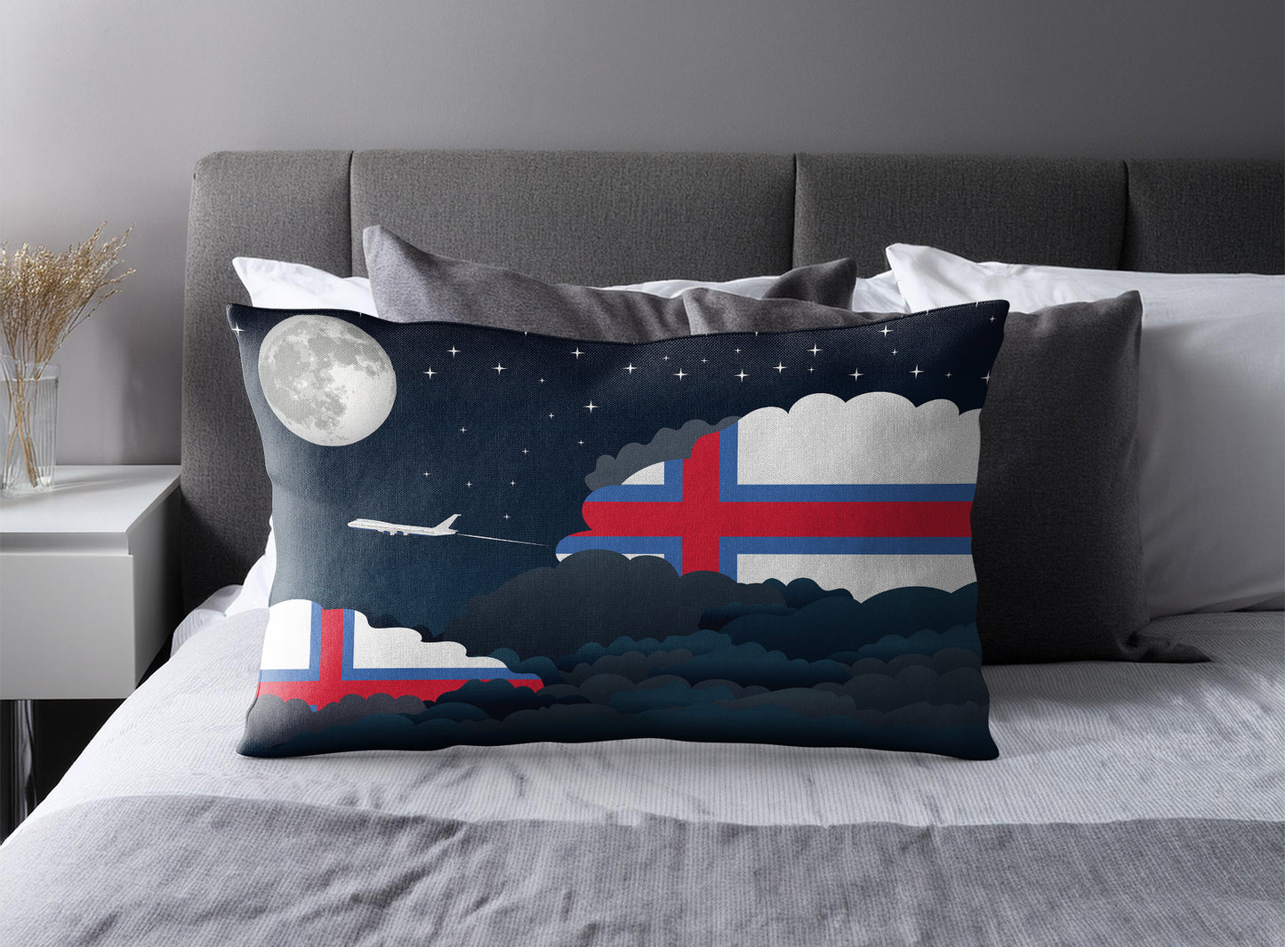 Faroe Islands World Airplane Night Clouds Square & Rectangle Pillow Cases | Aviation Night Sky Pillow Covers