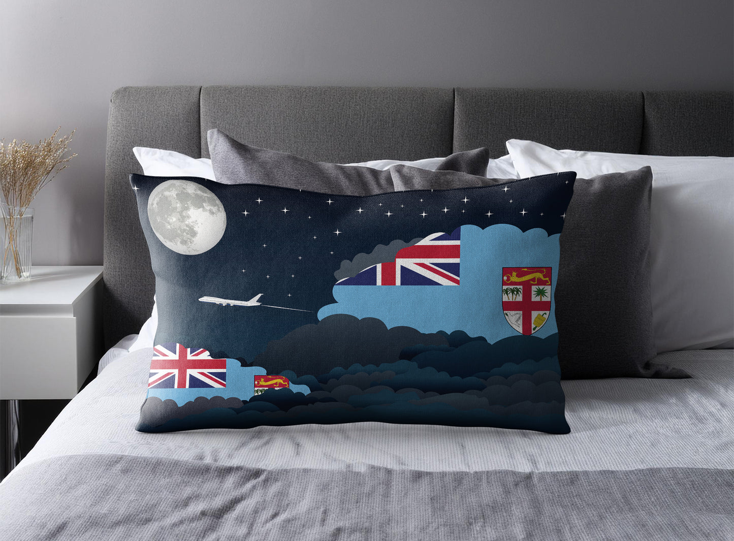 Fiji World Airplane Night Clouds Square & Rectangle Pillow Cases | Aviation Night Sky Pillow Covers