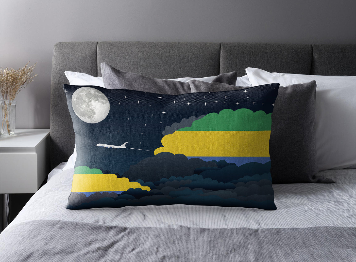 Gabon World Airplane Night Clouds Square & Rectangle Pillow Cases | Aviation Night Sky Pillow Covers