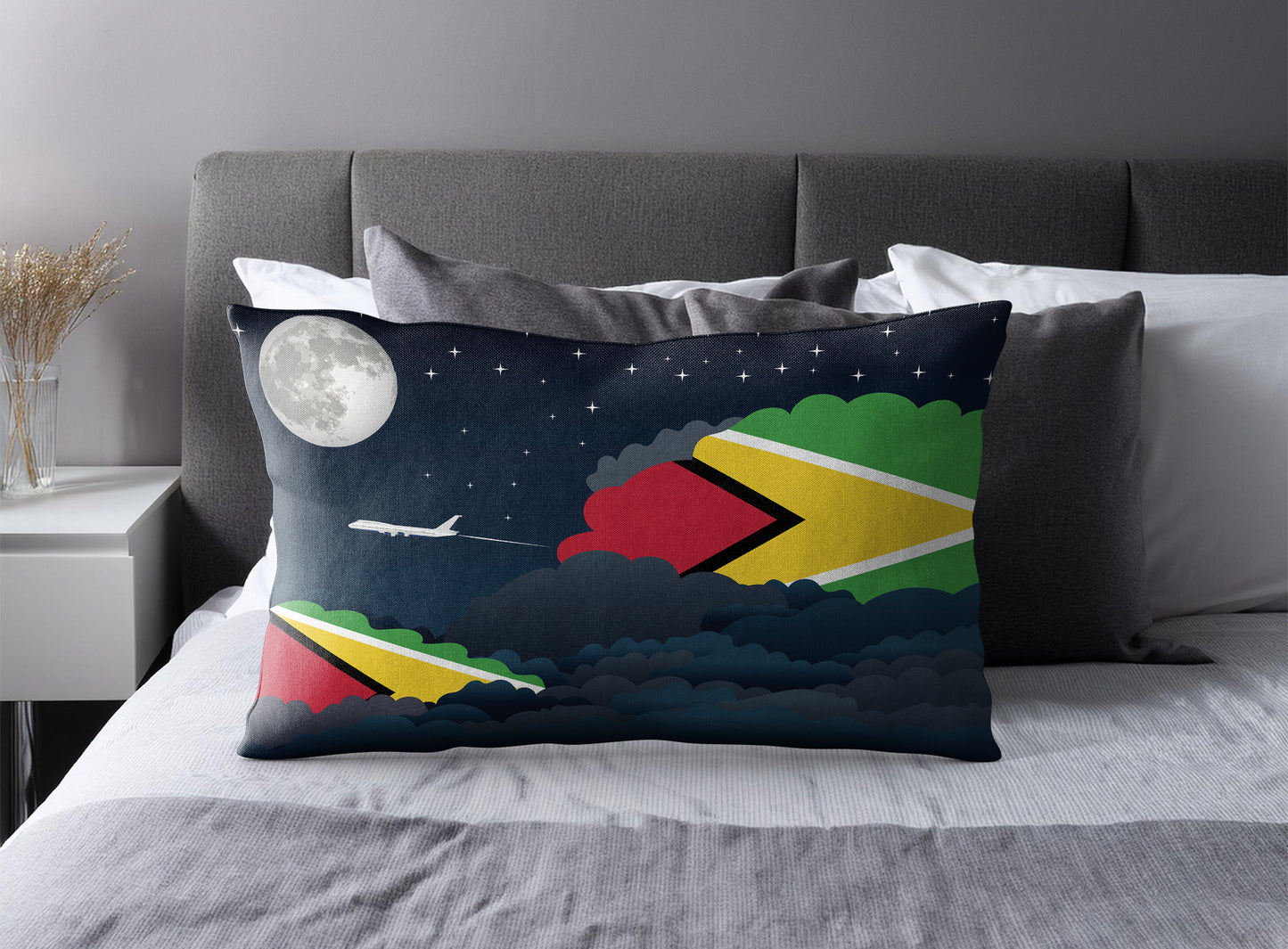 Guyana World Airplane Night Clouds Square & Rectangle Pillow Cases | Aviation Night Sky Pillow Covers