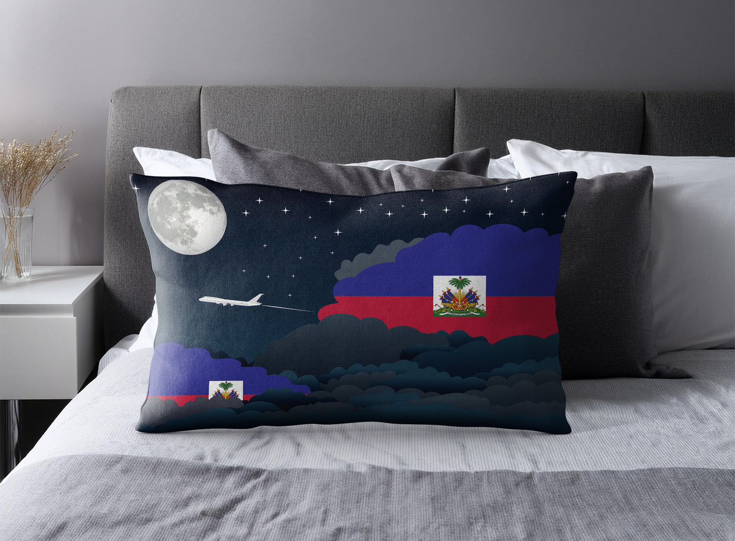 Haiti World Airplane Night Clouds Square & Rectangle Pillow Cases | Aviation Night Sky Pillow Covers