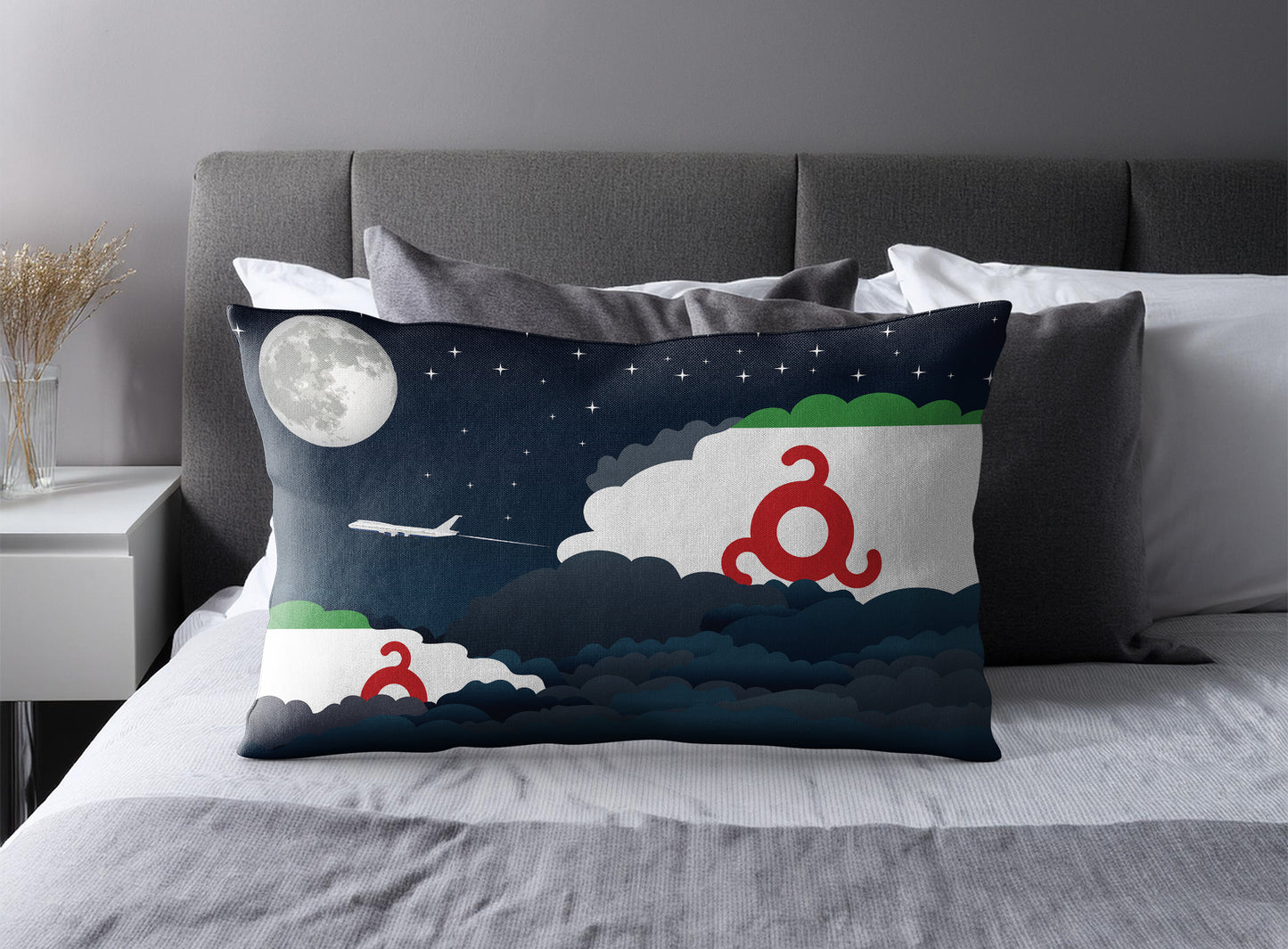 Ingushetia World Airplane Night Clouds Square & Rectangle Pillow Cases | Aviation Night Sky Pillow Covers