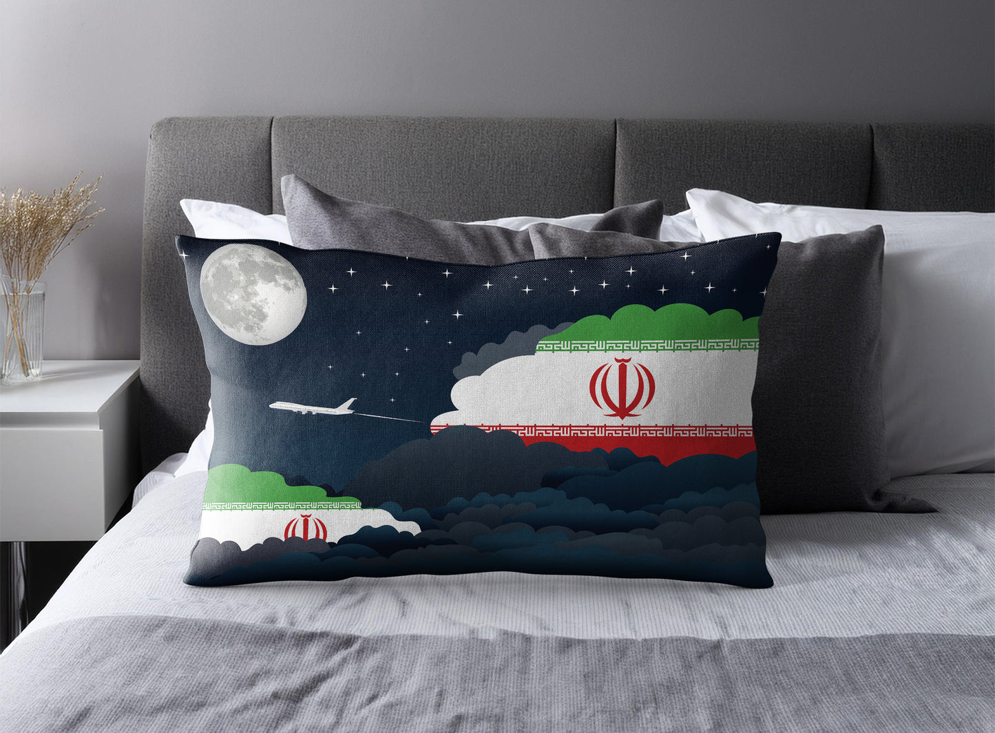 Iran World Airplane Night Clouds Square & Rectangle Pillow Cases | Aviation Night Sky Pillow Covers
