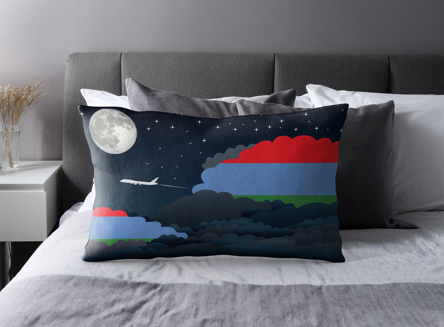 Karelia World Airplane Night Clouds Square & Rectangle Pillow Cases | Aviation Night Sky Pillow Covers