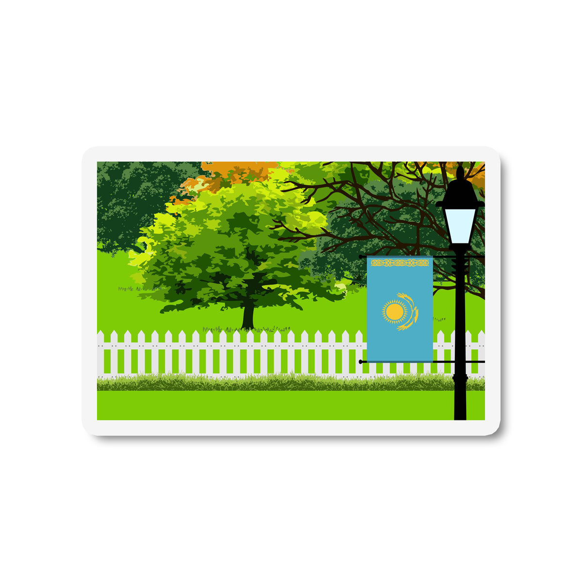Kazakhstan Trees and Street Lamp Sticker