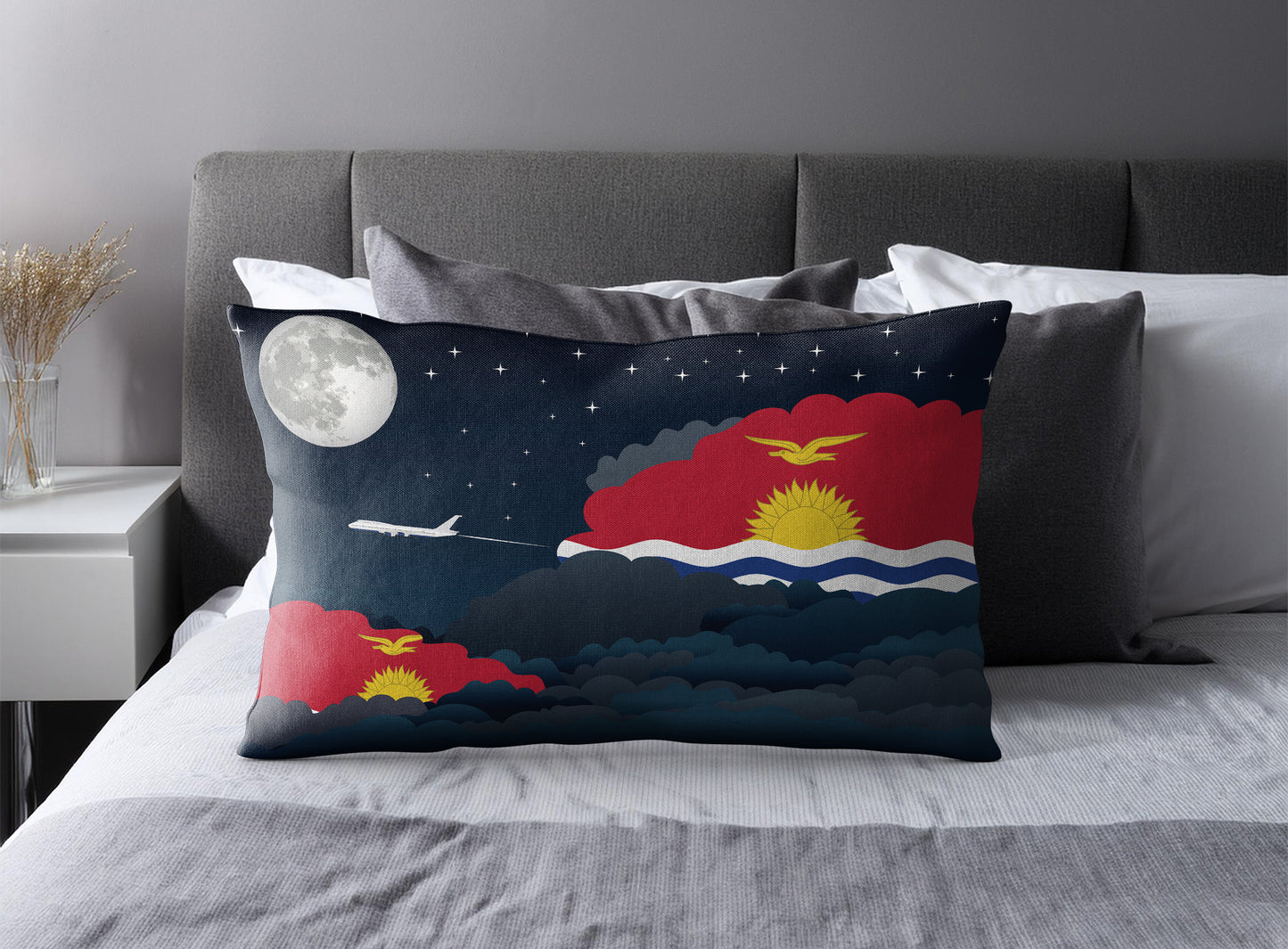 Kiribati World Airplane Night Clouds Square & Rectangle Pillow Cases | Aviation Night Sky Pillow Covers