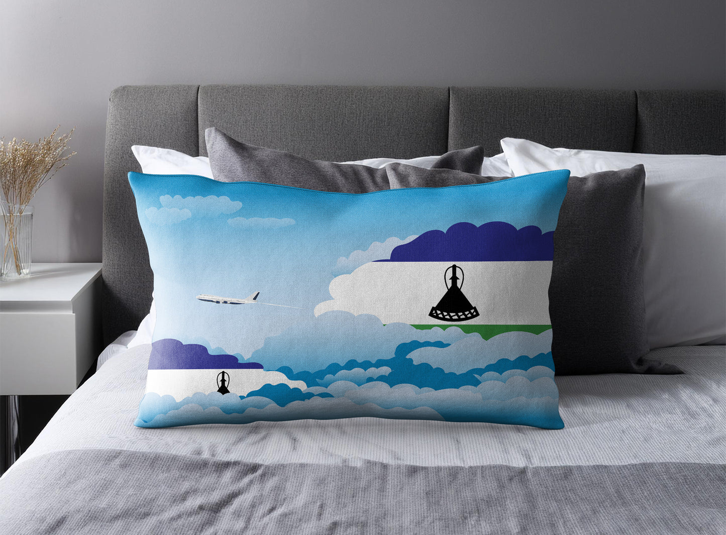 Lesotho World Airplane Day Clouds Square & Rectangle Pillow Cases | Aviation Decorative Pillow Covers