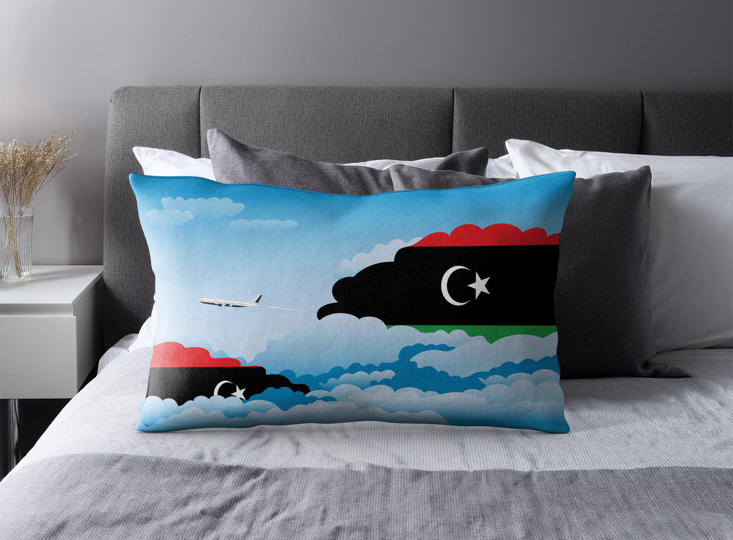 Libya World Airplane Day Clouds Square & Rectangle Pillow Cases | Aviation Decorative Pillow Covers