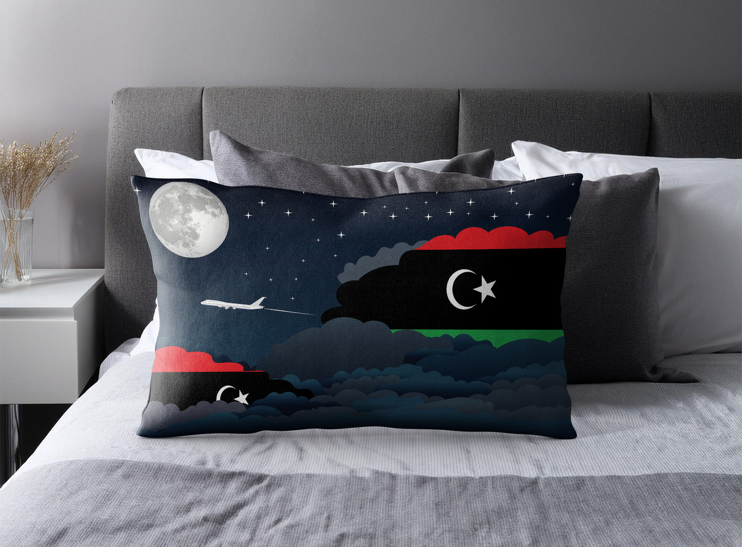 Libya World Airplane Night Clouds Square & Rectangle Pillow Cases | Aviation Night Sky Pillow Covers