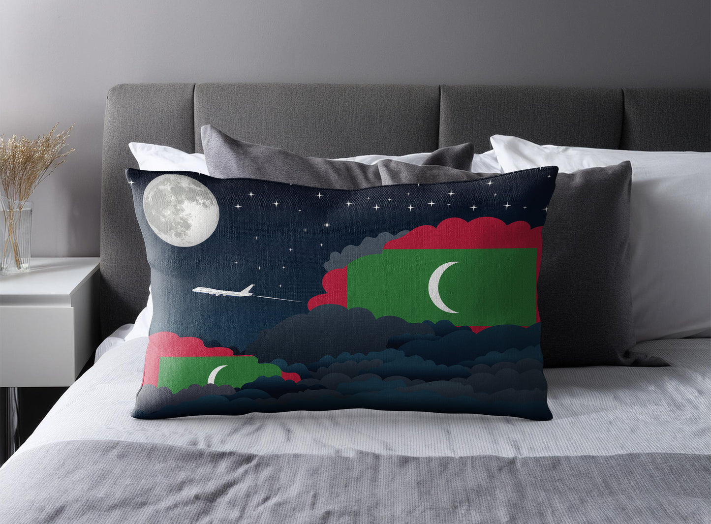 Maldives World Airplane Night Clouds Square & Rectangle Pillow Cases | Aviation Night Sky Pillow Covers