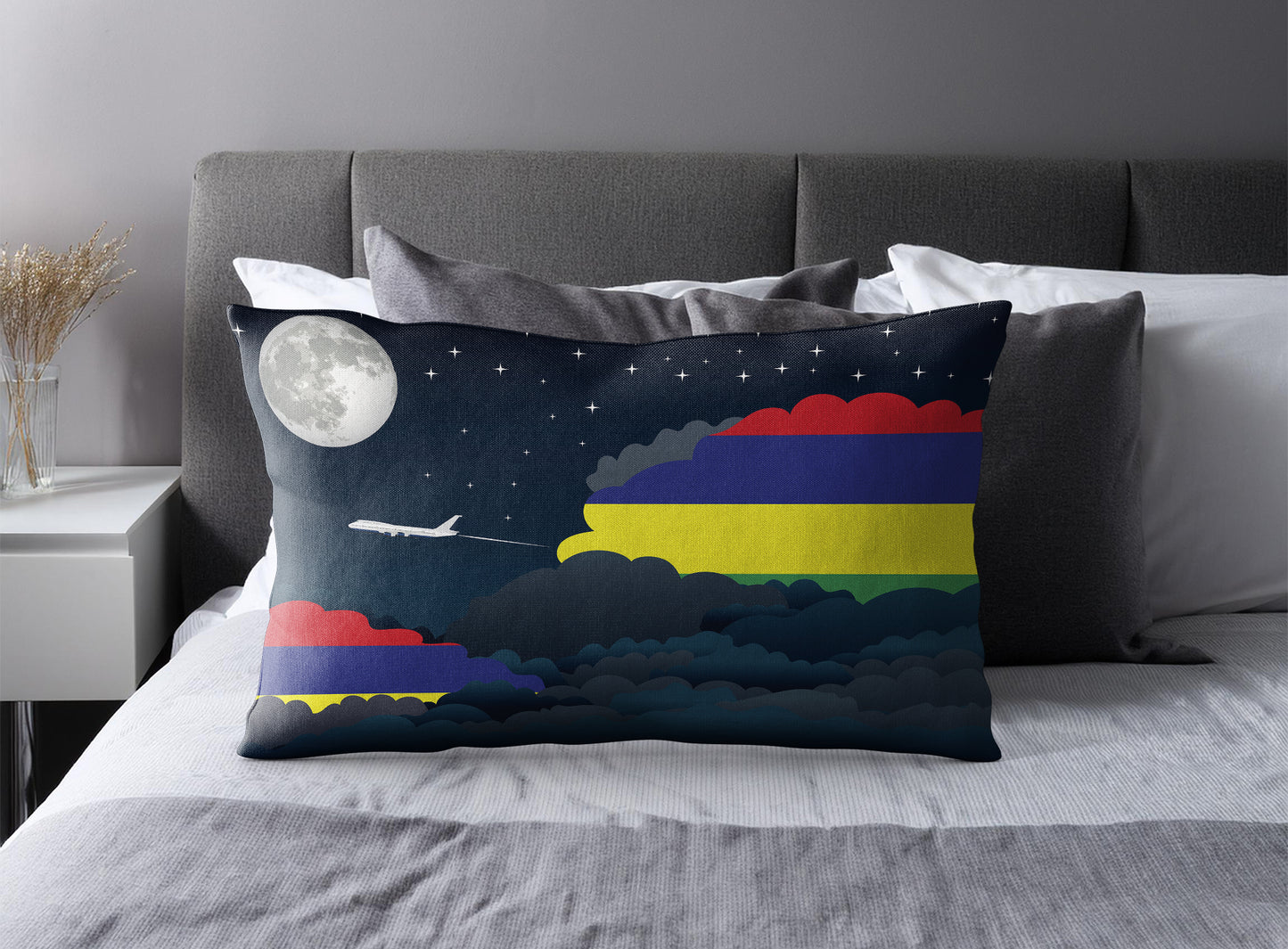 Mauritius World Airplane Night Clouds Square & Rectangle Pillow Cases | Aviation Night Sky Pillow Covers
