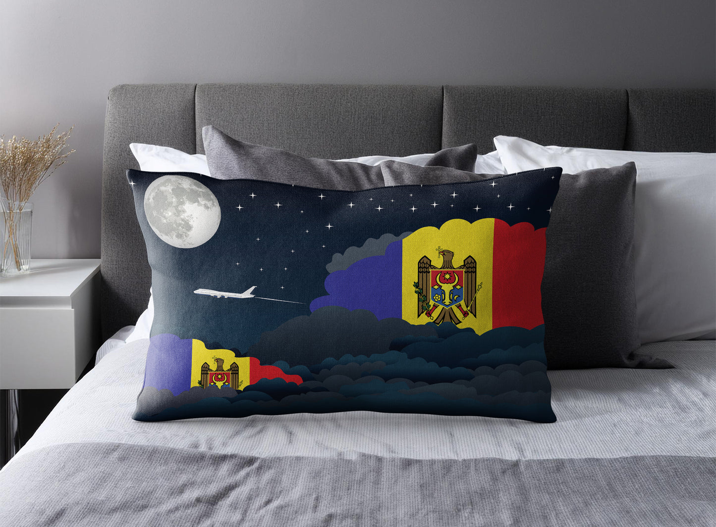 Moldova World Airplane Night Clouds Square & Rectangle Pillow Cases | Aviation Night Sky Pillow Covers