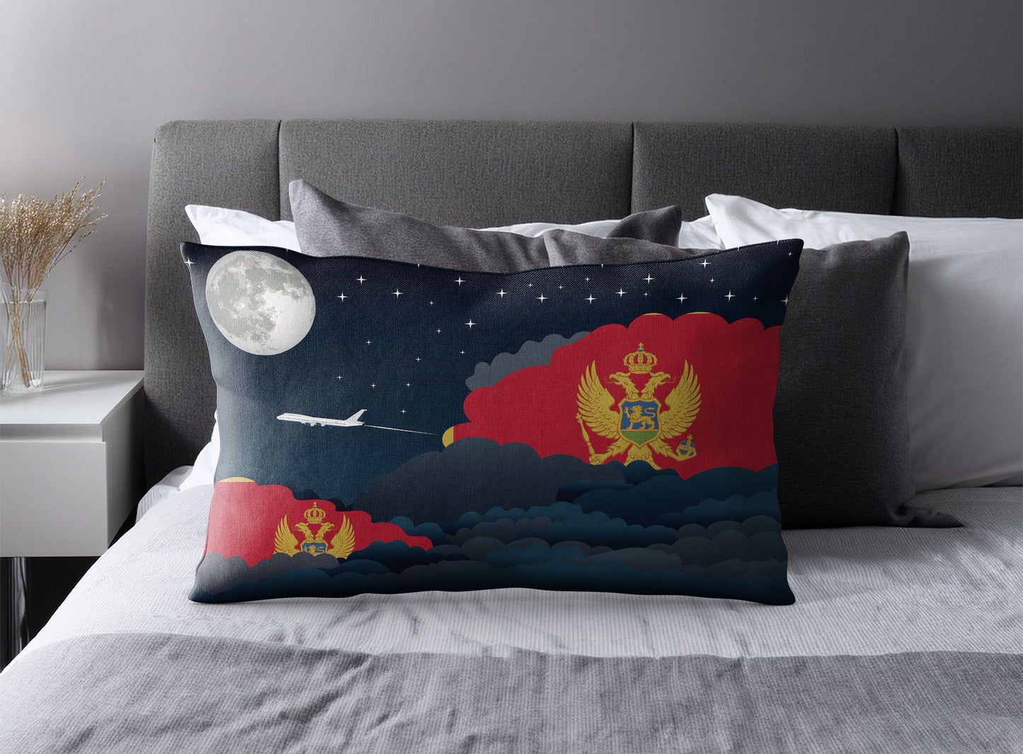 Montenegro World Airplane Night Clouds Square & Rectangle Pillow Cases | Aviation Night Sky Pillow Covers