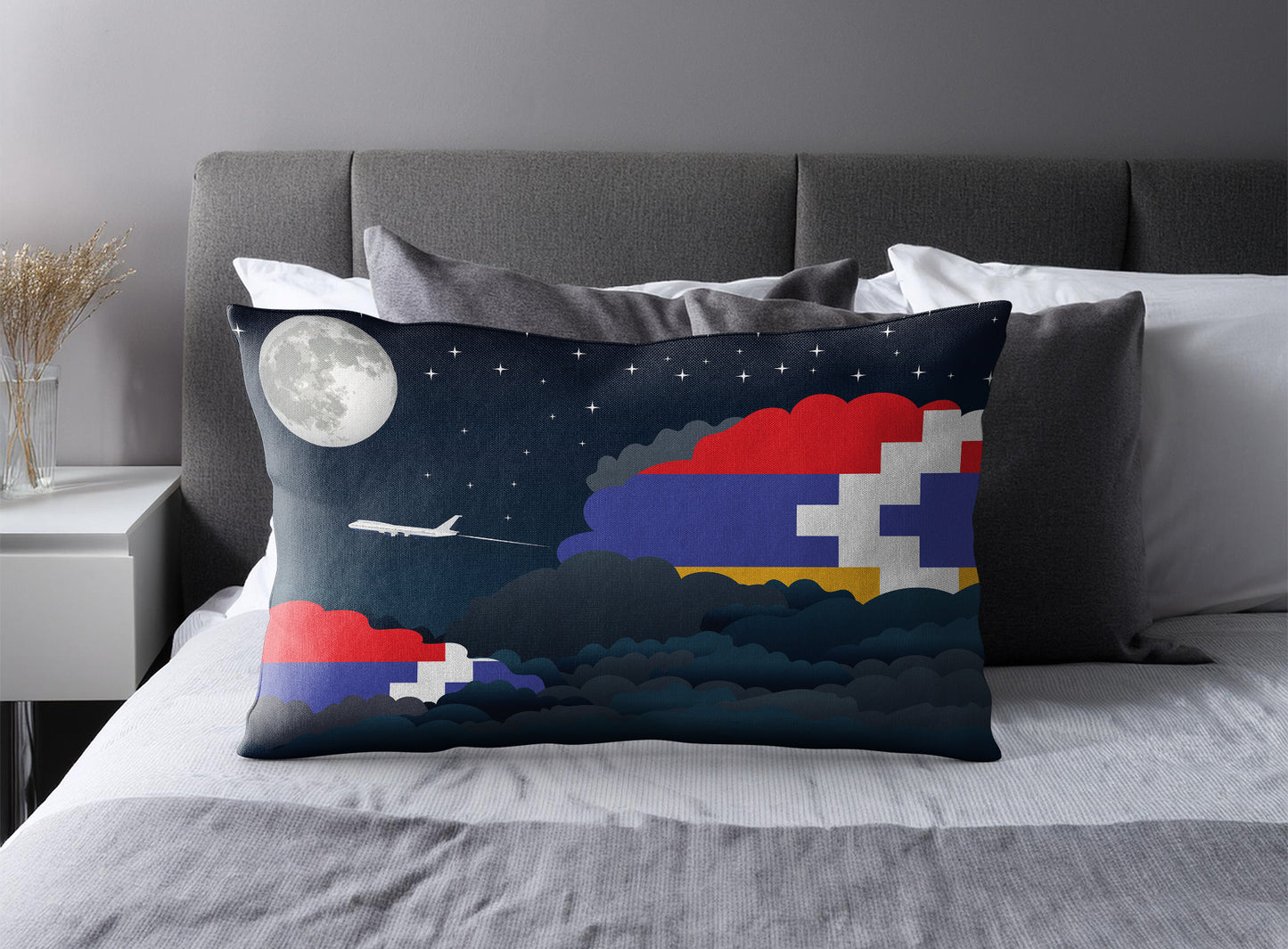 Nagorno Karabakh Republic World Airplane Night Clouds Square & Rectangle Pillow Cases | Aviation Night Sky Pillow Covers