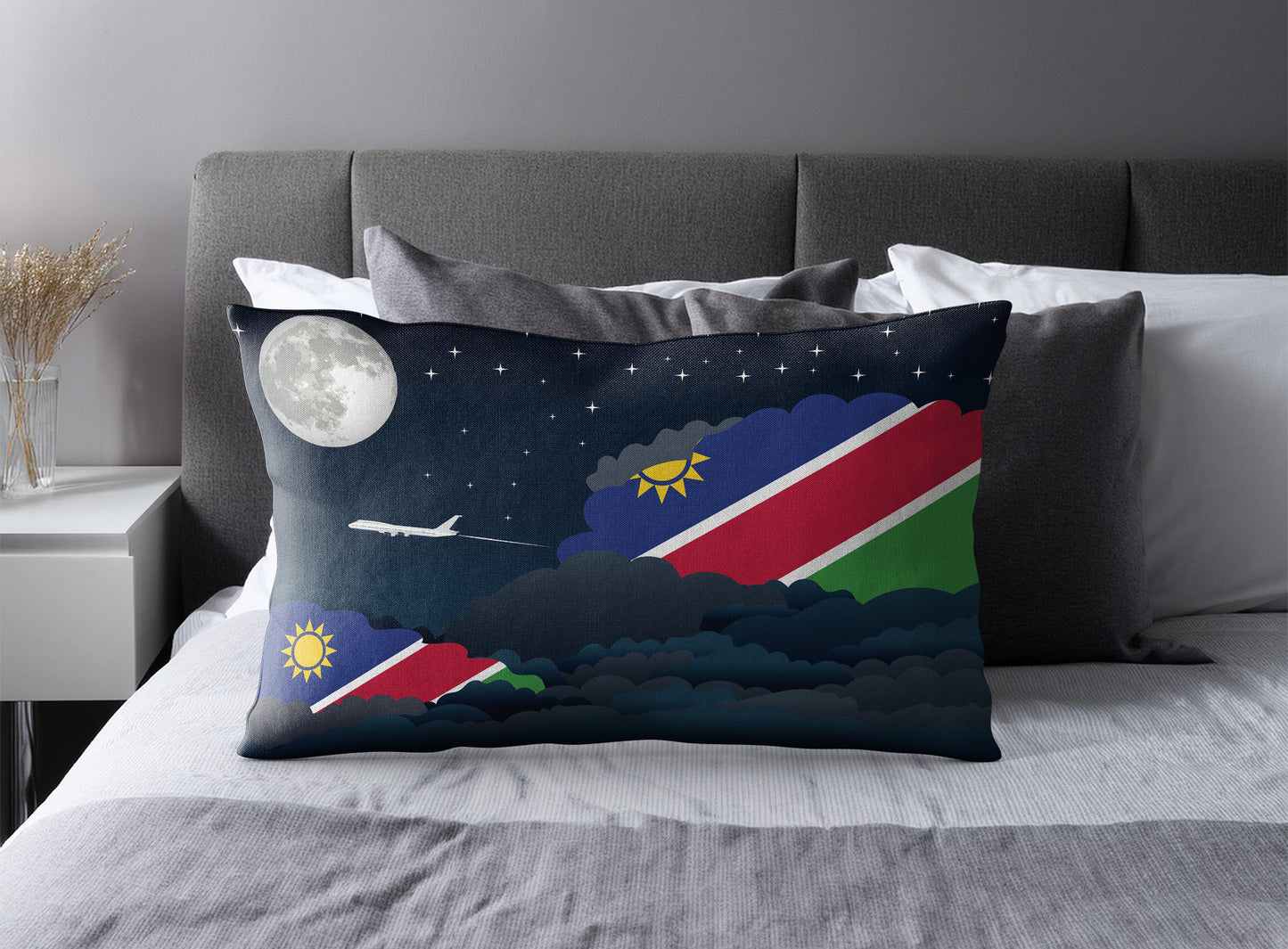 Namibia World Airplane Night Clouds Square & Rectangle Pillow Cases | Aviation Night Sky Pillow Covers