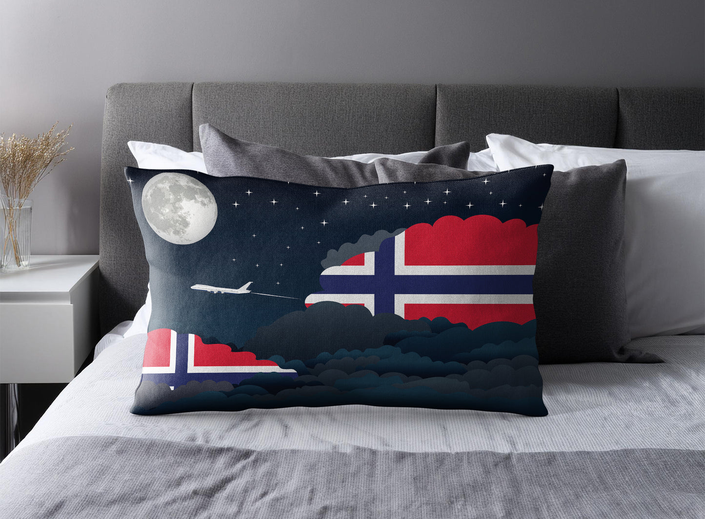 Norway World Airplane Night Clouds Square & Rectangle Pillow Cases | Aviation Night Sky Pillow Covers