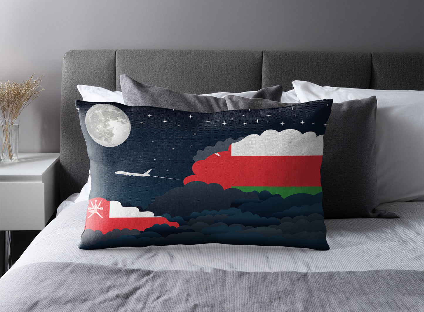 Oman World Airplane Night Clouds Square & Rectangle Pillow Cases | Aviation Night Sky Pillow Covers