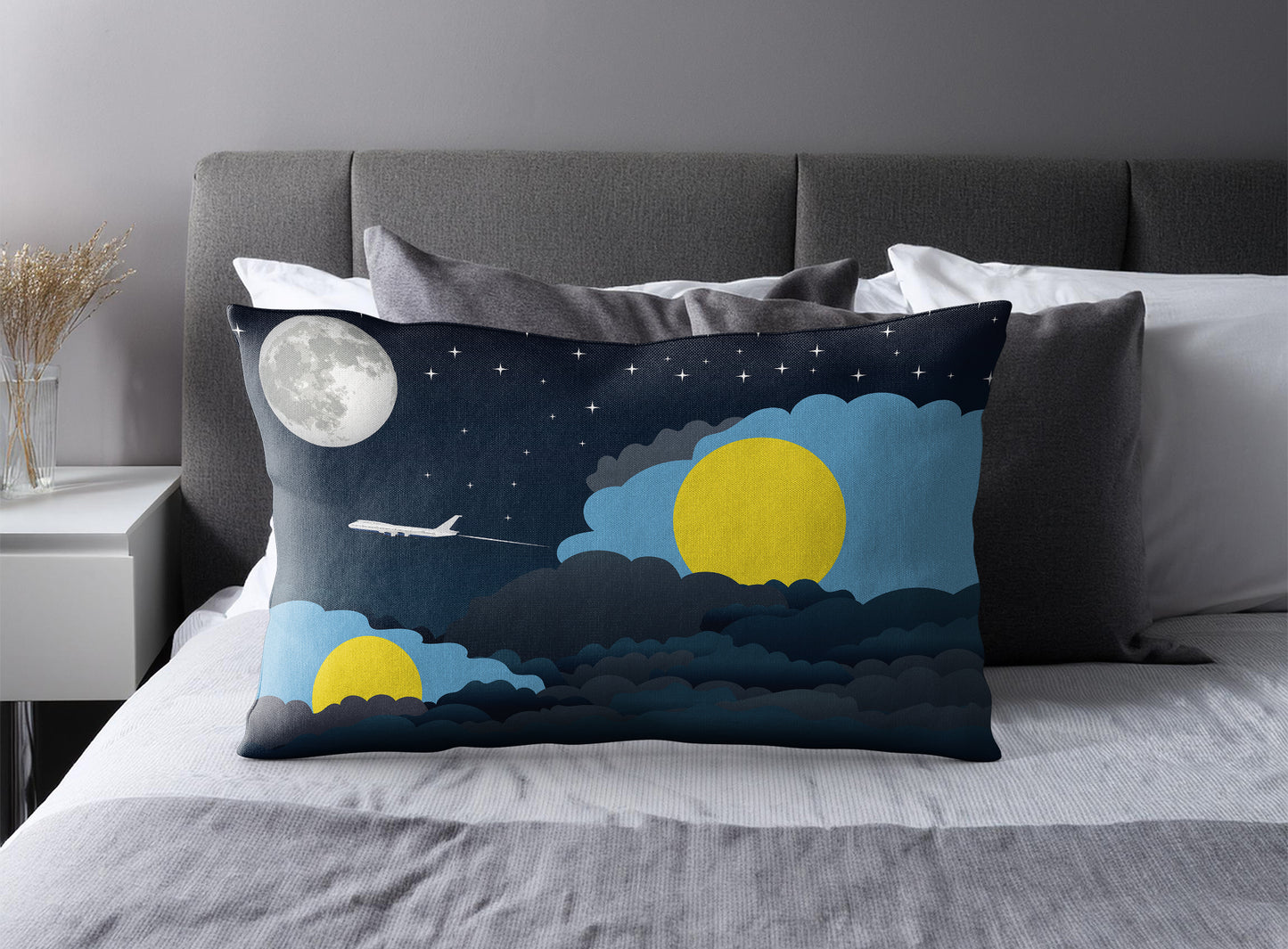 Palau World Airplane Night Clouds Square & Rectangle Pillow Cases | Aviation Night Sky Pillow Covers