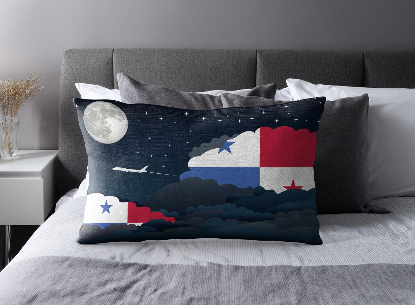 Panama World Airplane Night Clouds Square & Rectangle Pillow Cases | Aviation Night Sky Pillow Covers