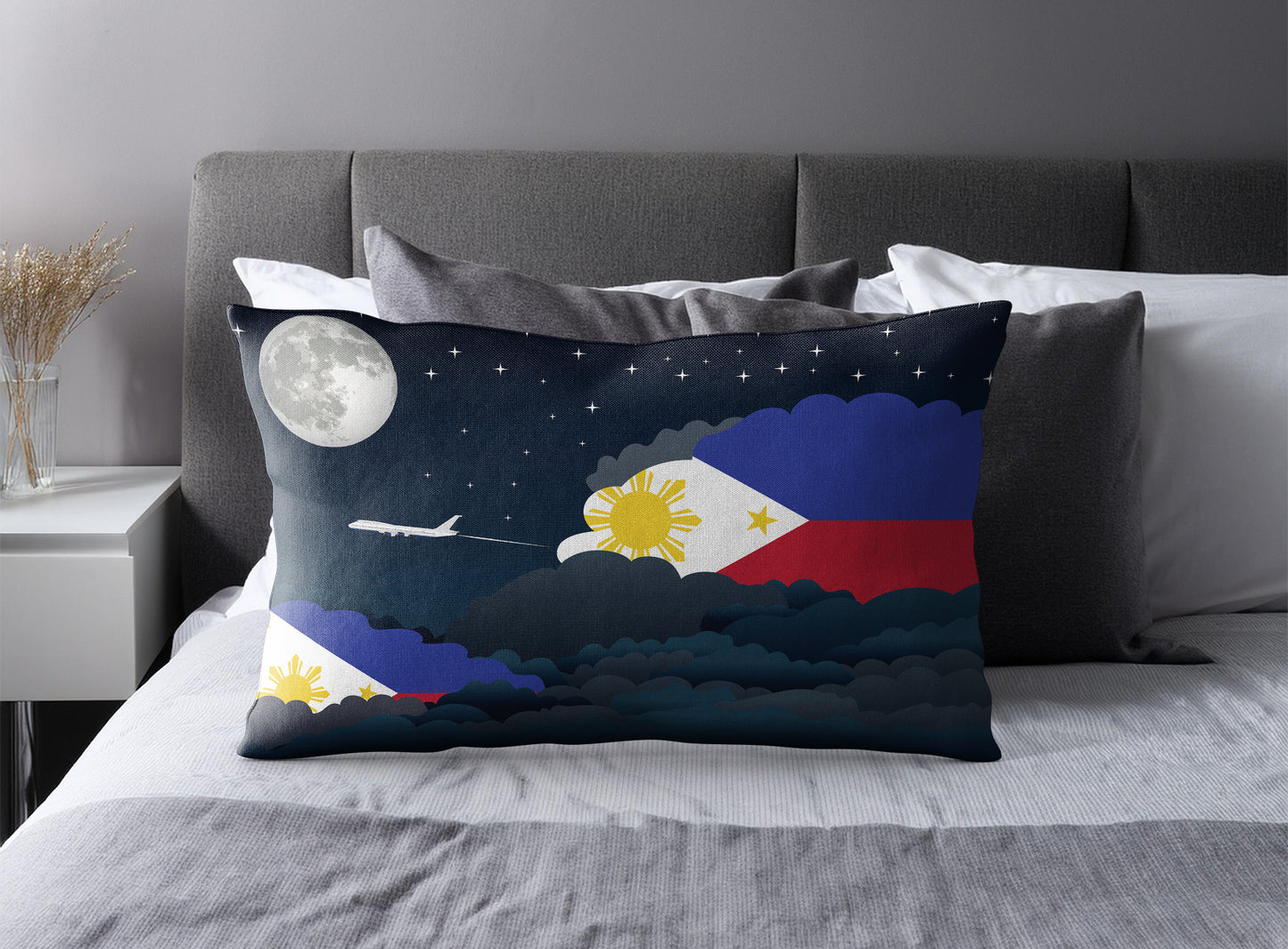 Philippines World Airplane Night Clouds Square & Rectangle Pillow Cases | Aviation Night Sky Pillow Covers