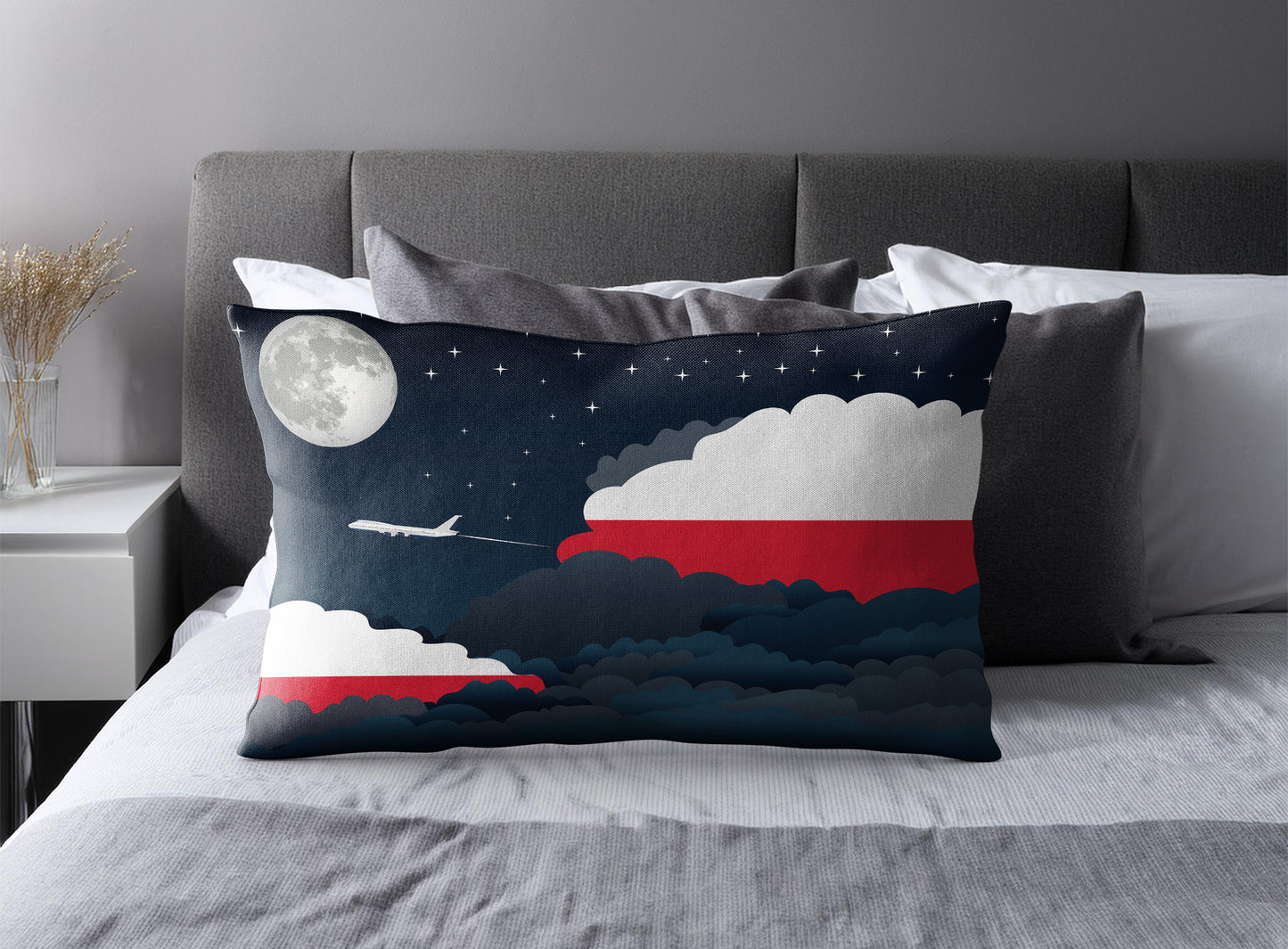 Poland World Airplane Night Clouds Square & Rectangle Pillow Cases | Aviation Night Sky Pillow Covers