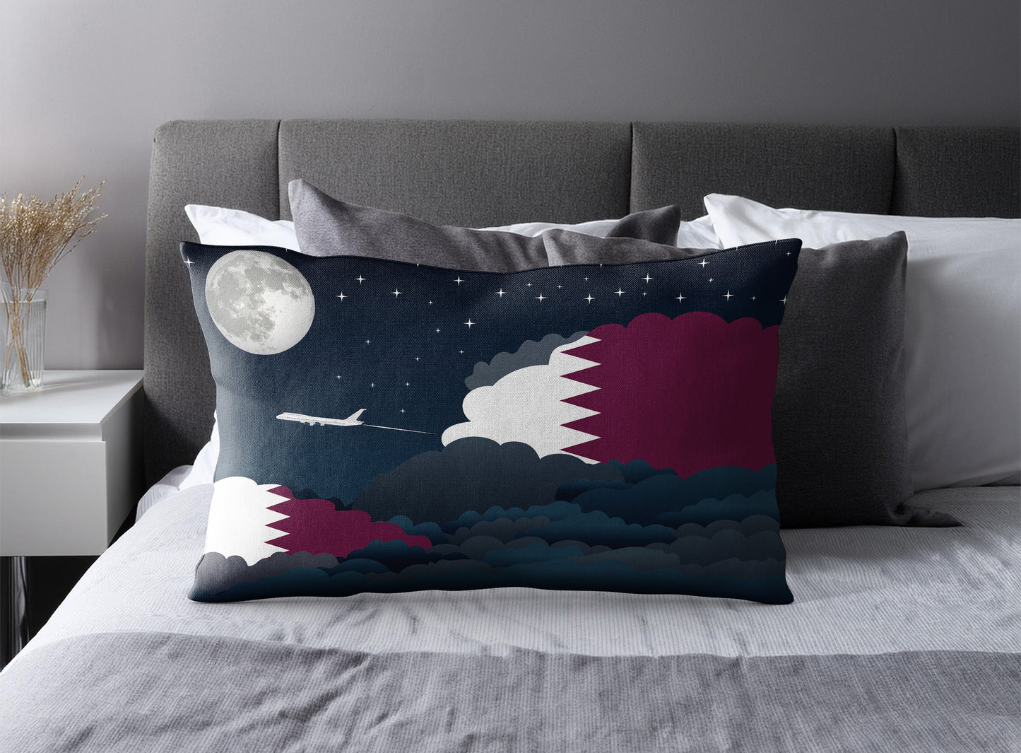 Qatar World Airplane Night Clouds Square & Rectangle Pillow Cases | Aviation Night Sky Pillow Covers