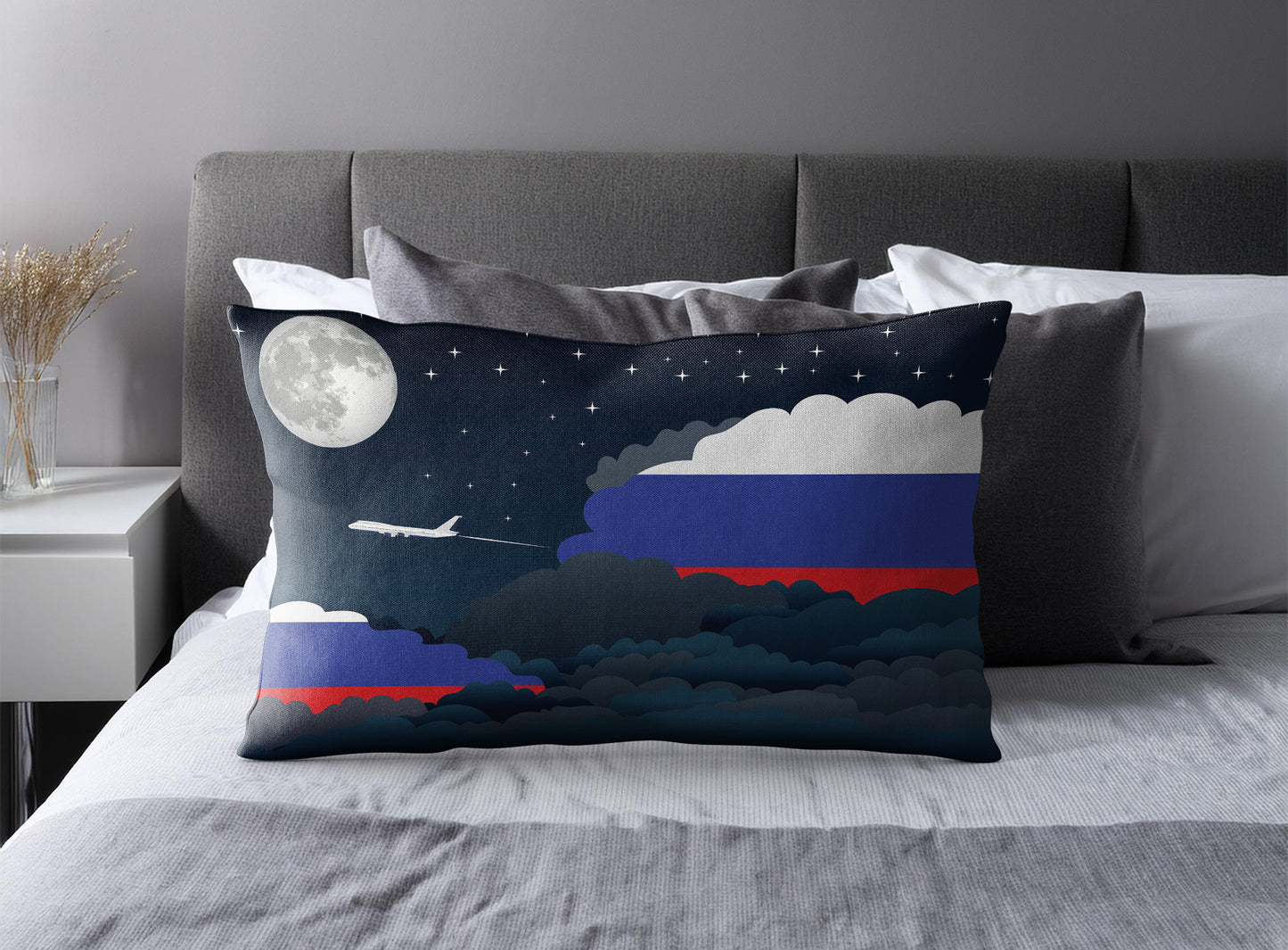 Russia World Airplane Night Clouds Square & Rectangle Pillow Cases | Aviation Night Sky Pillow Covers