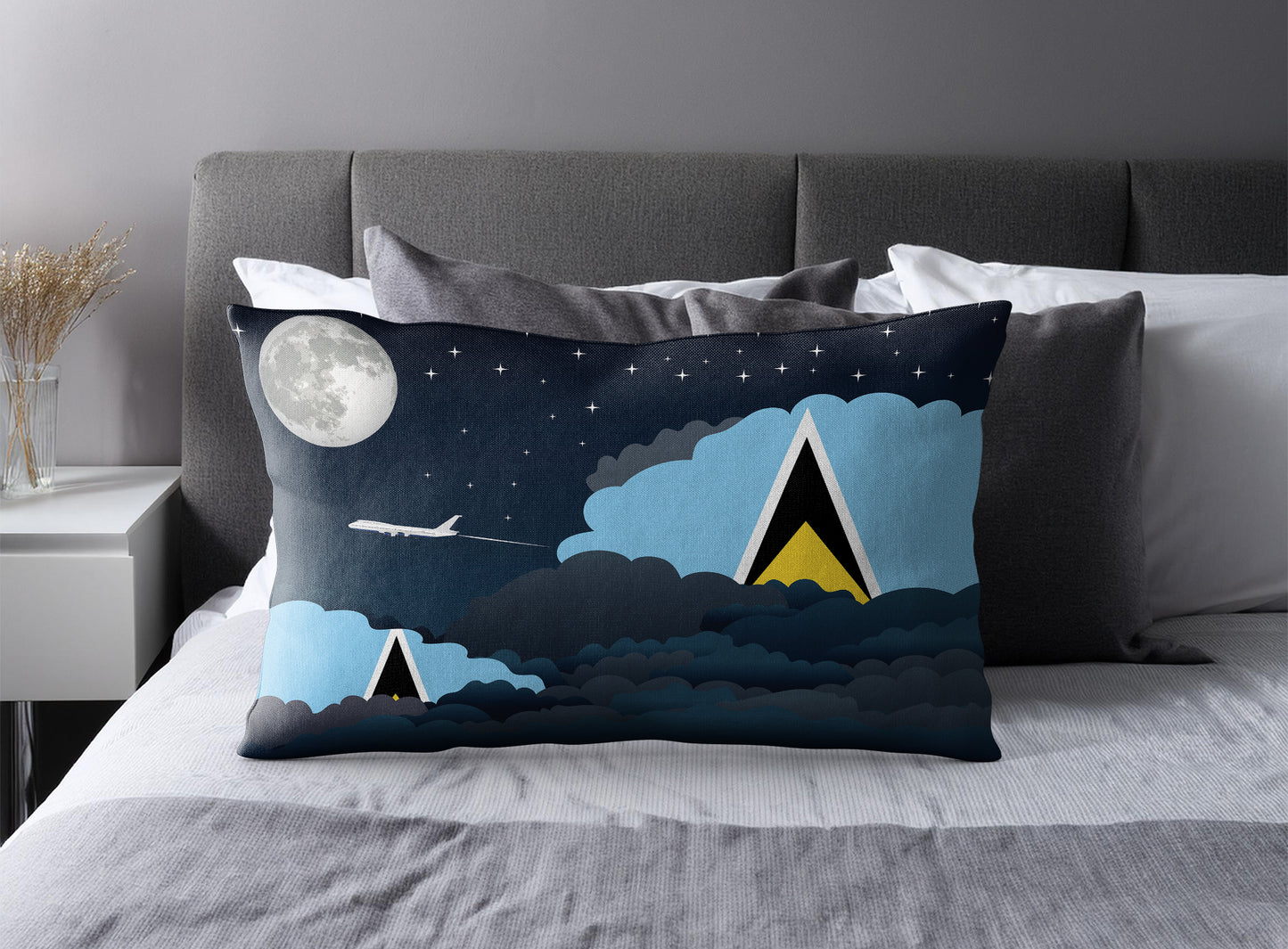 Saint Lucia World Airplane Night Clouds Square & Rectangle Pillow Cases | Aviation Night Sky Pillow Covers