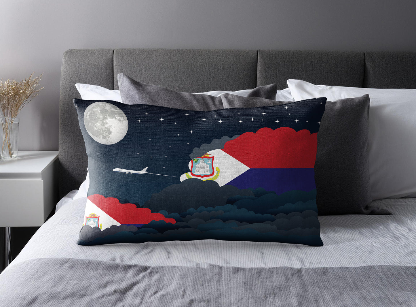 Saint Martin World Airplane Night Clouds Square & Rectangle Pillow Cases | Aviation Night Sky Pillow Covers