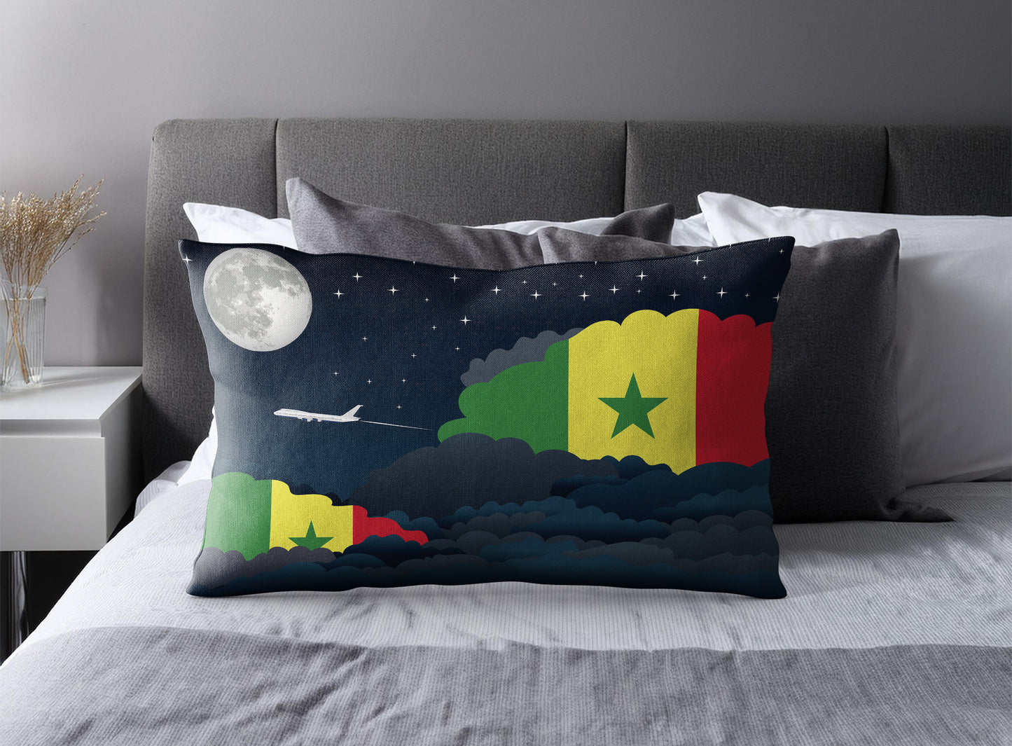 Senegal World Airplane Night Clouds Square & Rectangle Pillow Cases | Aviation Night Sky Pillow Covers