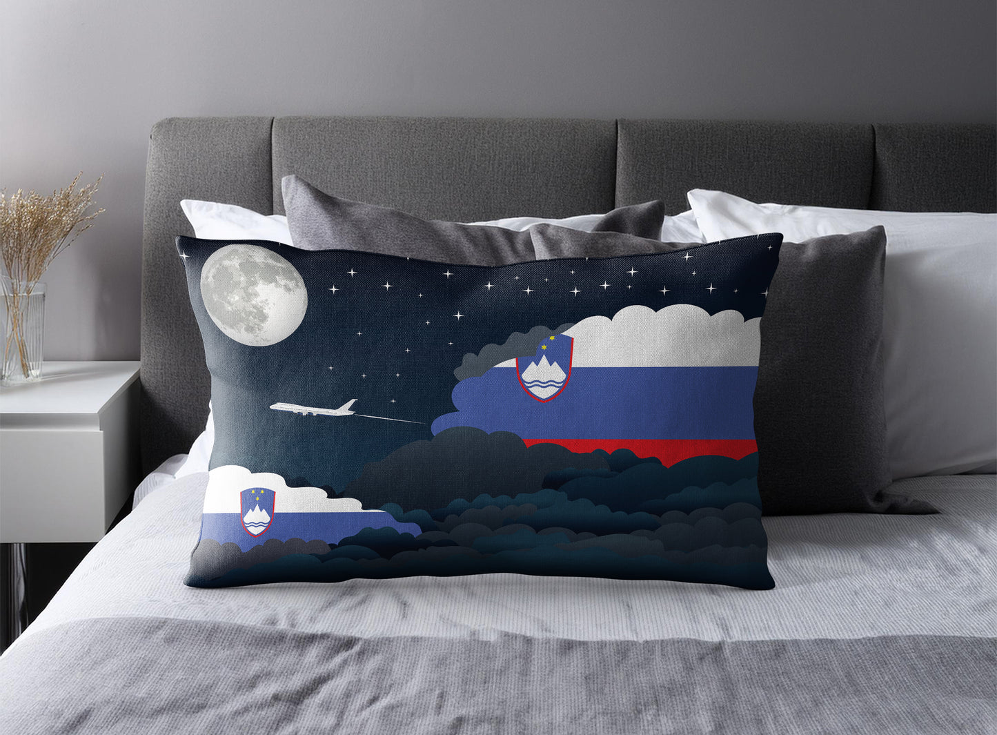 Slovenia World Airplane Night Clouds Square & Rectangle Pillow Cases | Aviation Night Sky Pillow Covers