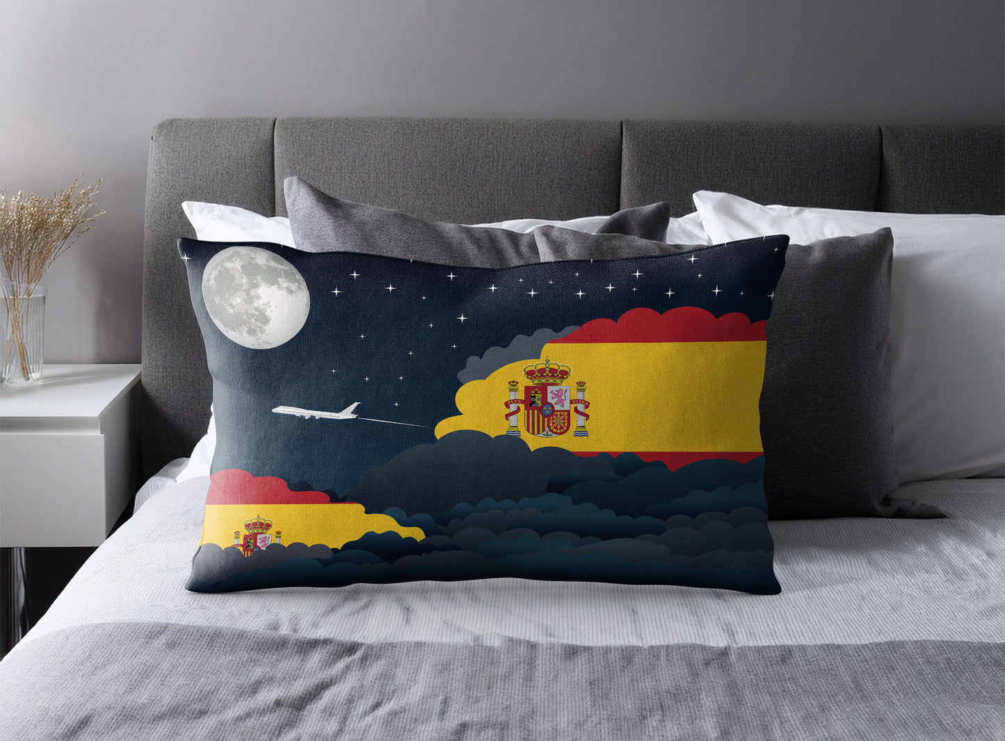 Spain World Airplane Night Clouds Square & Rectangle Pillow Cases | Aviation Night Sky Pillow Covers