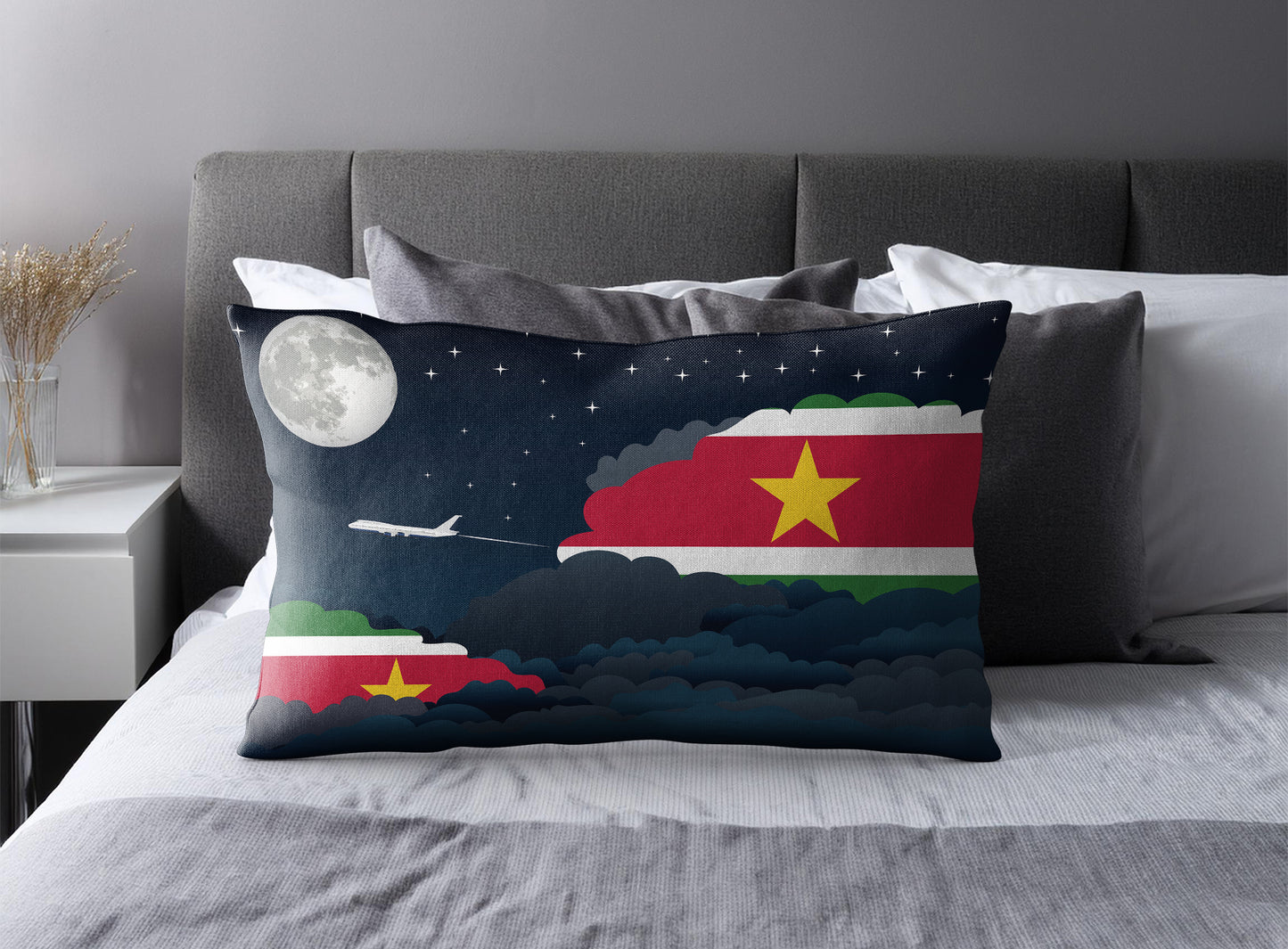 Suriname World Airplane Night Clouds Square & Rectangle Pillow Cases | Aviation Night Sky Pillow Covers