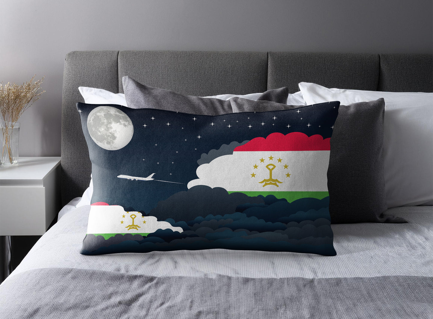 Tajikistan World Airplane Night Clouds Square & Rectangle Pillow Cases | Aviation Night Sky Pillow Covers