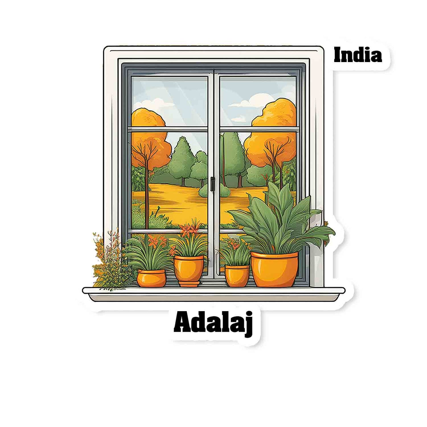 Adalaj Home Window White Plants Pots Sticker & Magnet