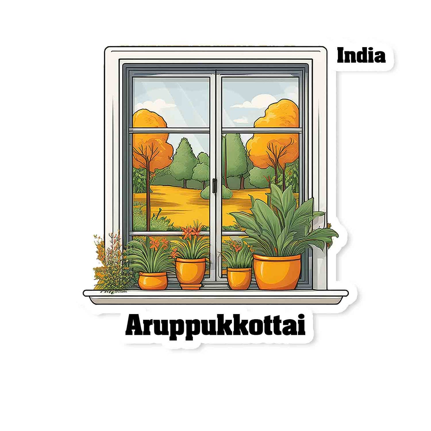 Aruppukkottai Home Window White Plants Pots Sticker & Magnet