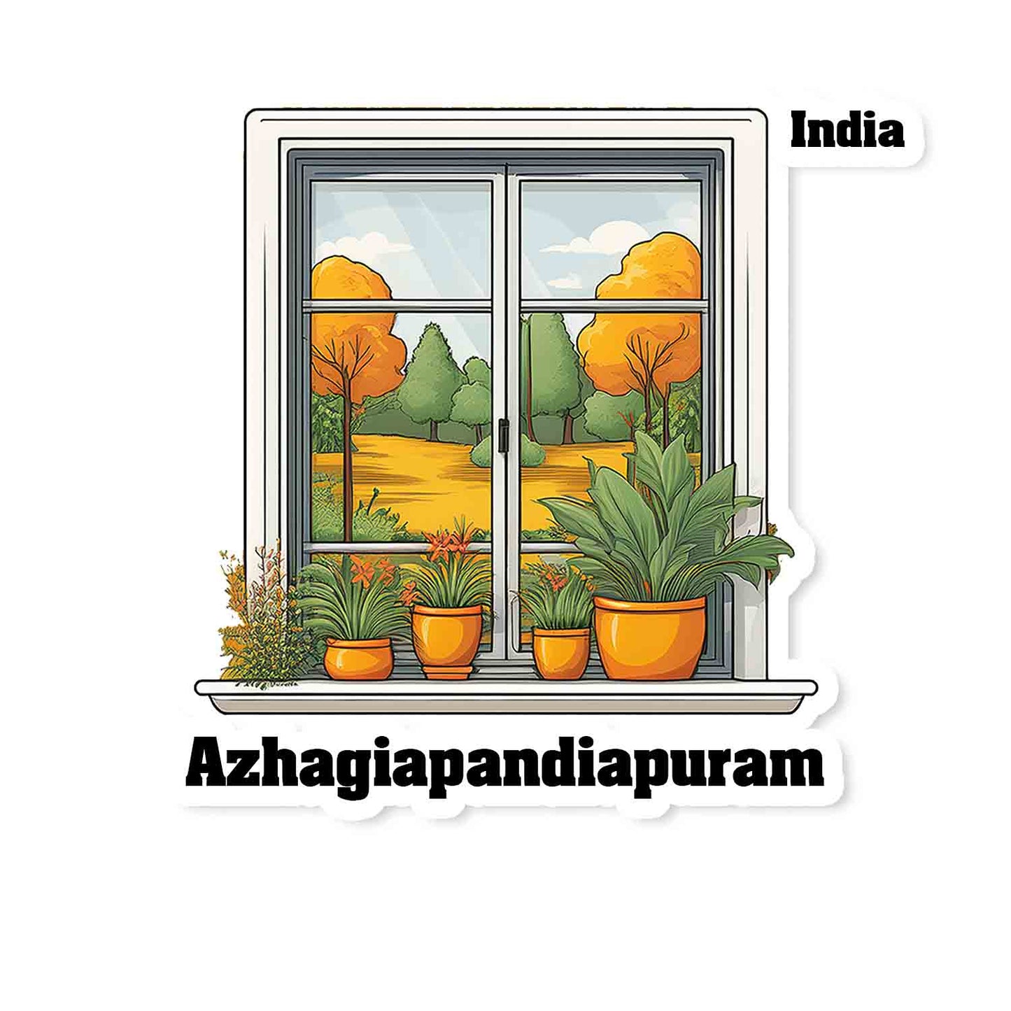 Azhagiapandiapuram Home Window White Plants Pots Sticker & Magnet