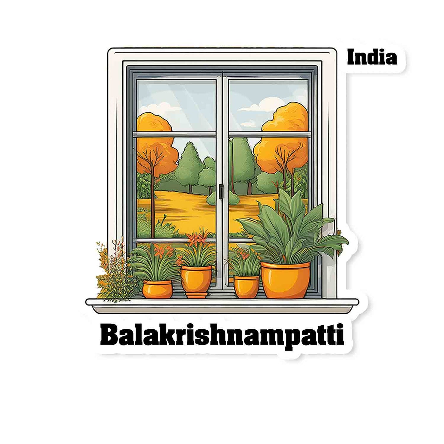 Balakrishnampatti Home Window White Plants Pots Sticker & Magnet