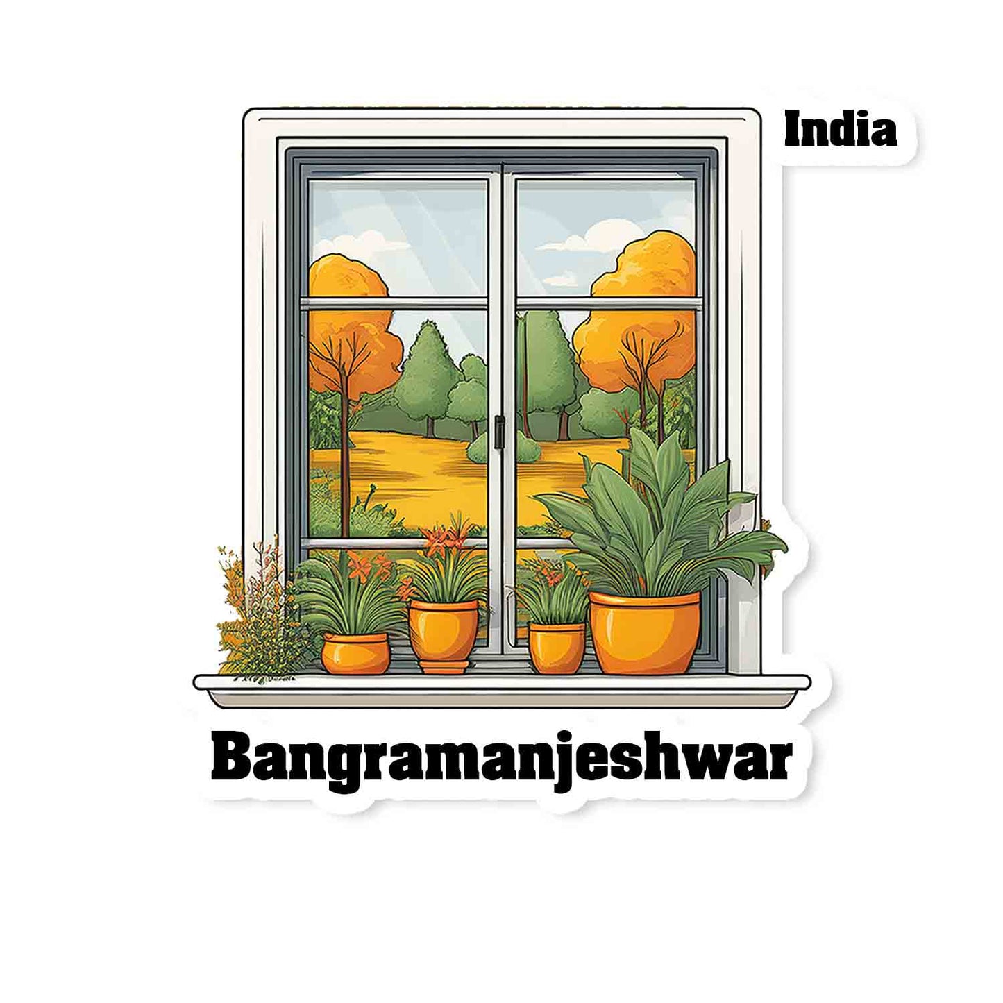 Bangramanjeshwar Home Window White Plants Pots Sticker & Magnet