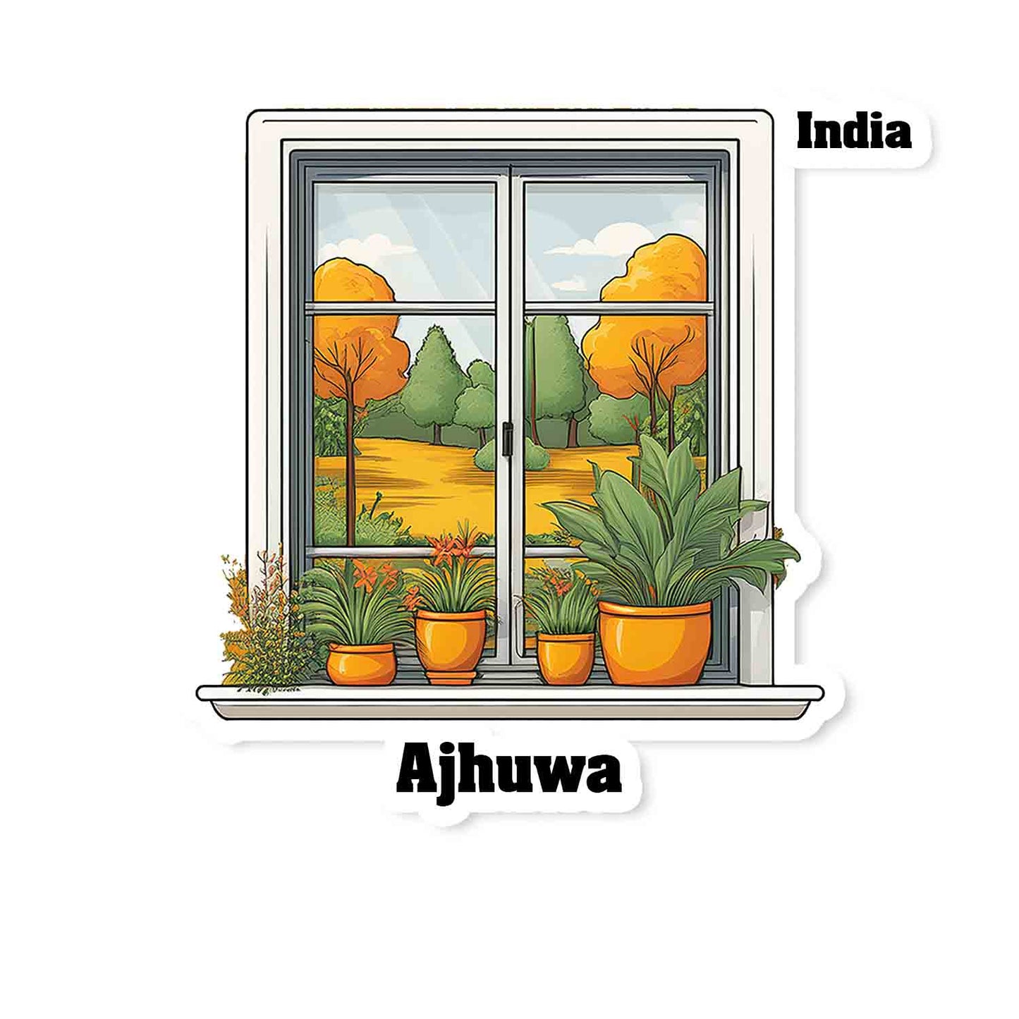 Ajhuwa Home Window White Plants Pots Sticker & Magnet