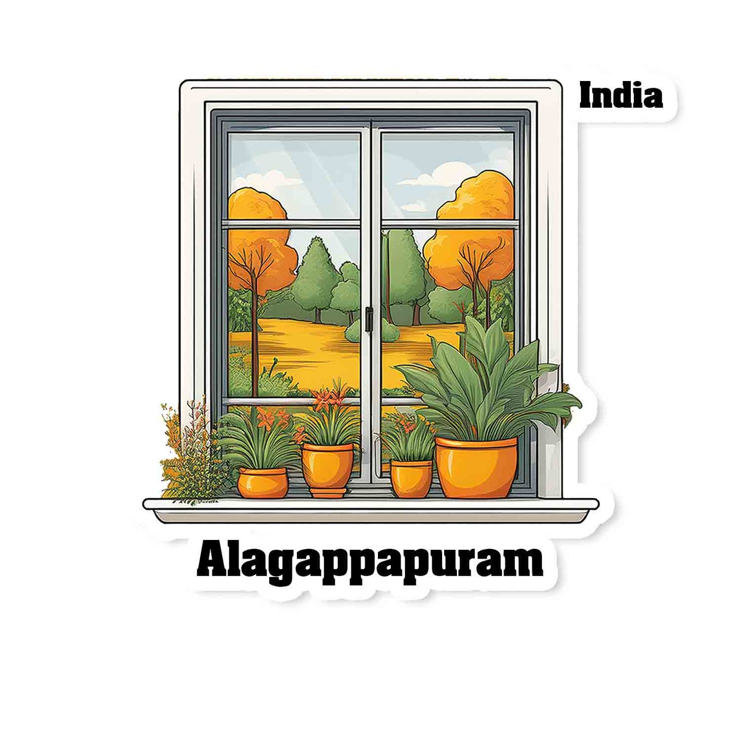 Alagappapuram Home Window White Plants Pots Sticker & Magnet