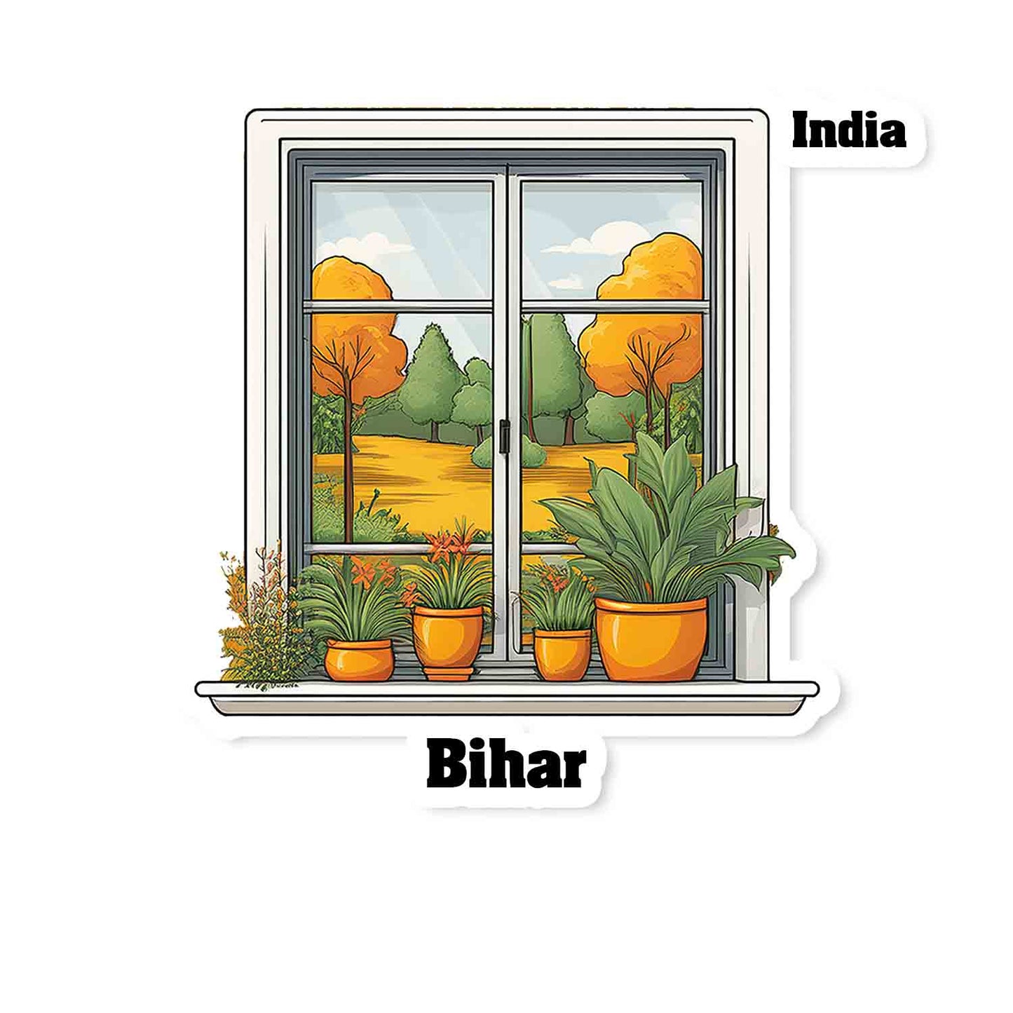 Bihar Home Window White Plants Pots Sticker & Magnet