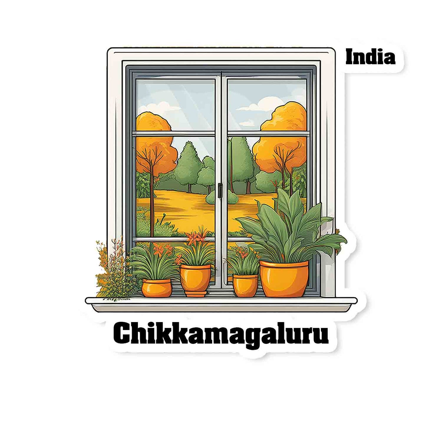 Chikkamagaluru Home Window White Plants Pots Sticker & Magnet