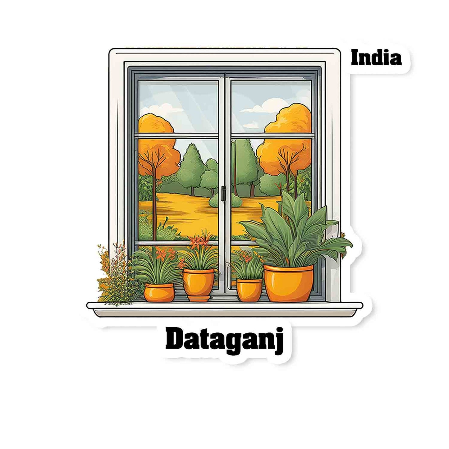 Dataganj Home Window White Plants Pots Sticker & Magnet