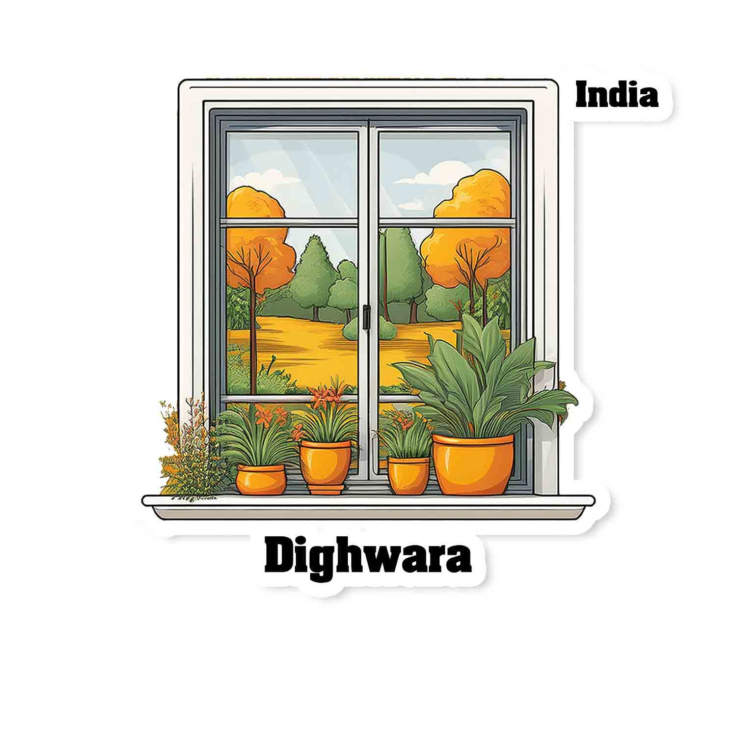 Dighwara Home Window White Plants Pots Sticker & Magnet