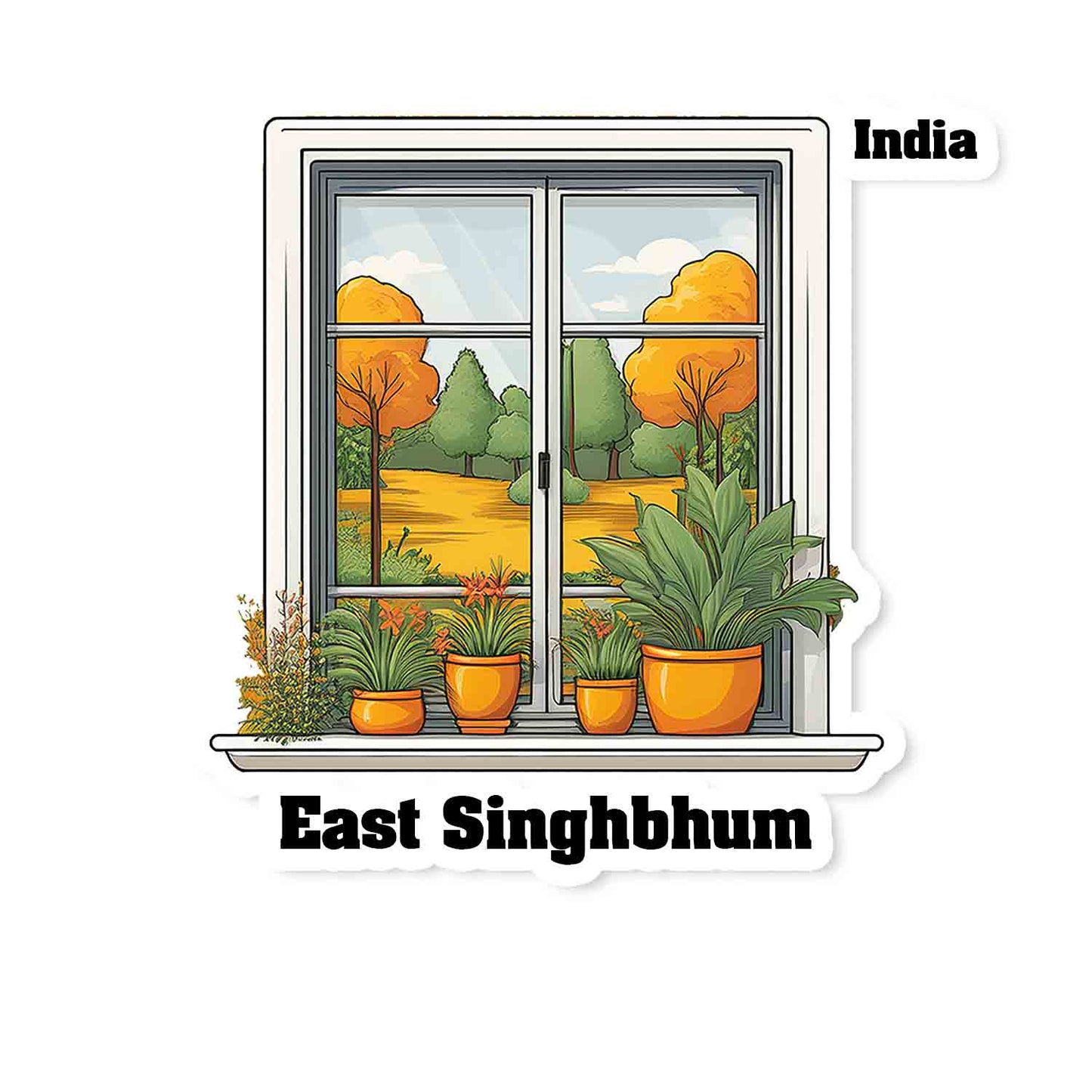 East Singhbhum Home Window White Plants Pots Sticker & Magnet