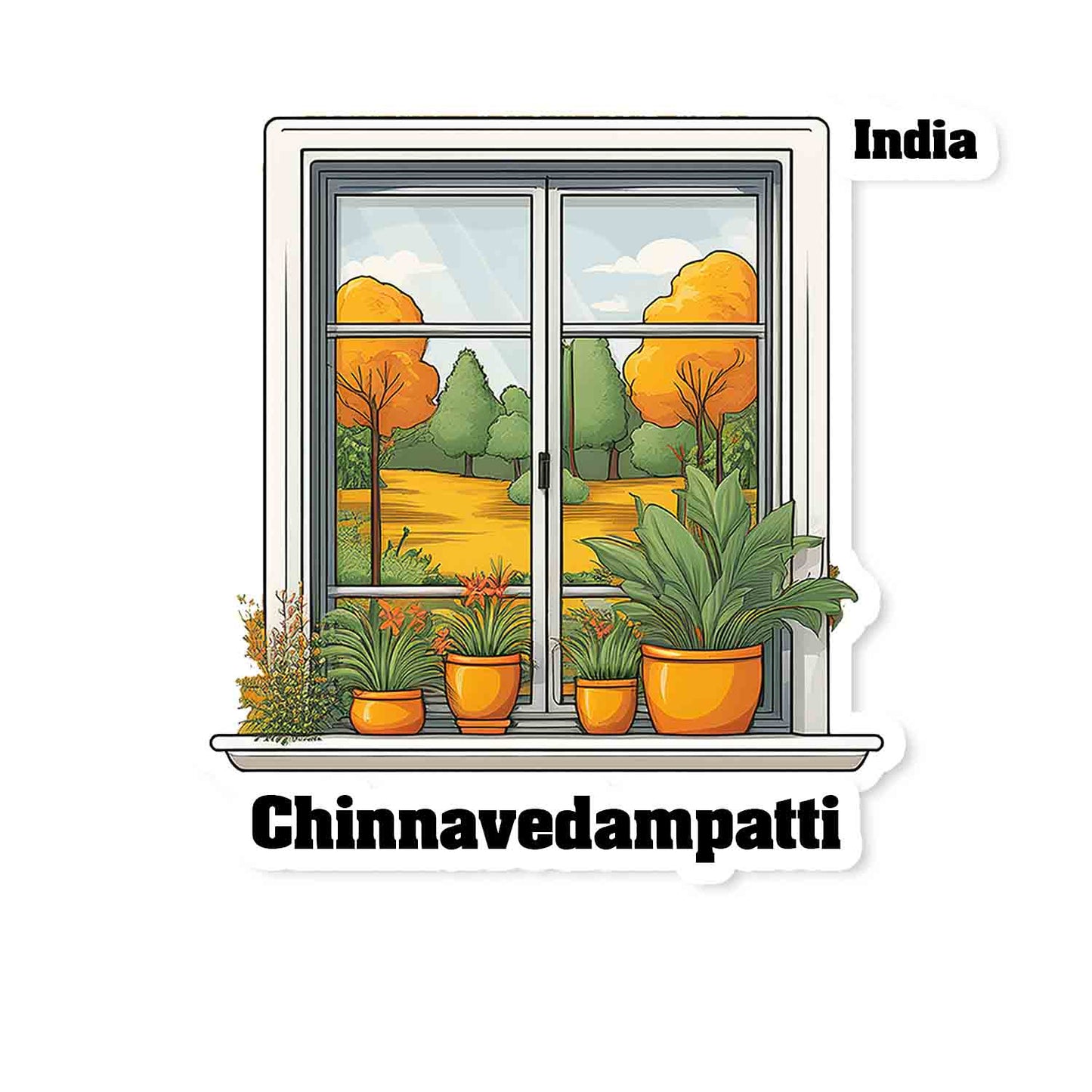 Chinnavedampatti Home Window White Plants Pots Sticker & Magnet