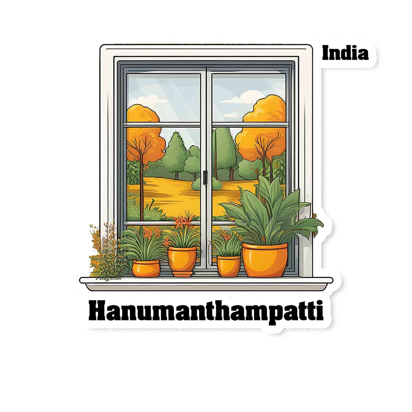 Hanumanthampatti Home Window White Plants Pots Sticker & Magnet
