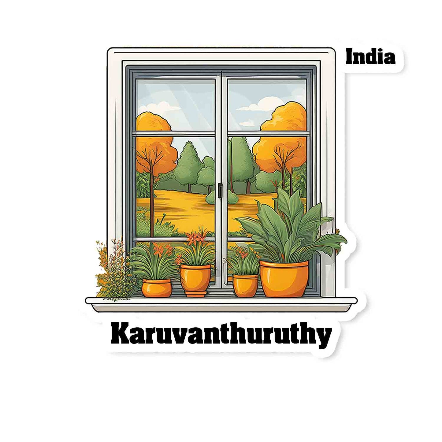 Karuvanthuruthy Home Window White Plants Pots Sticker & Magnet